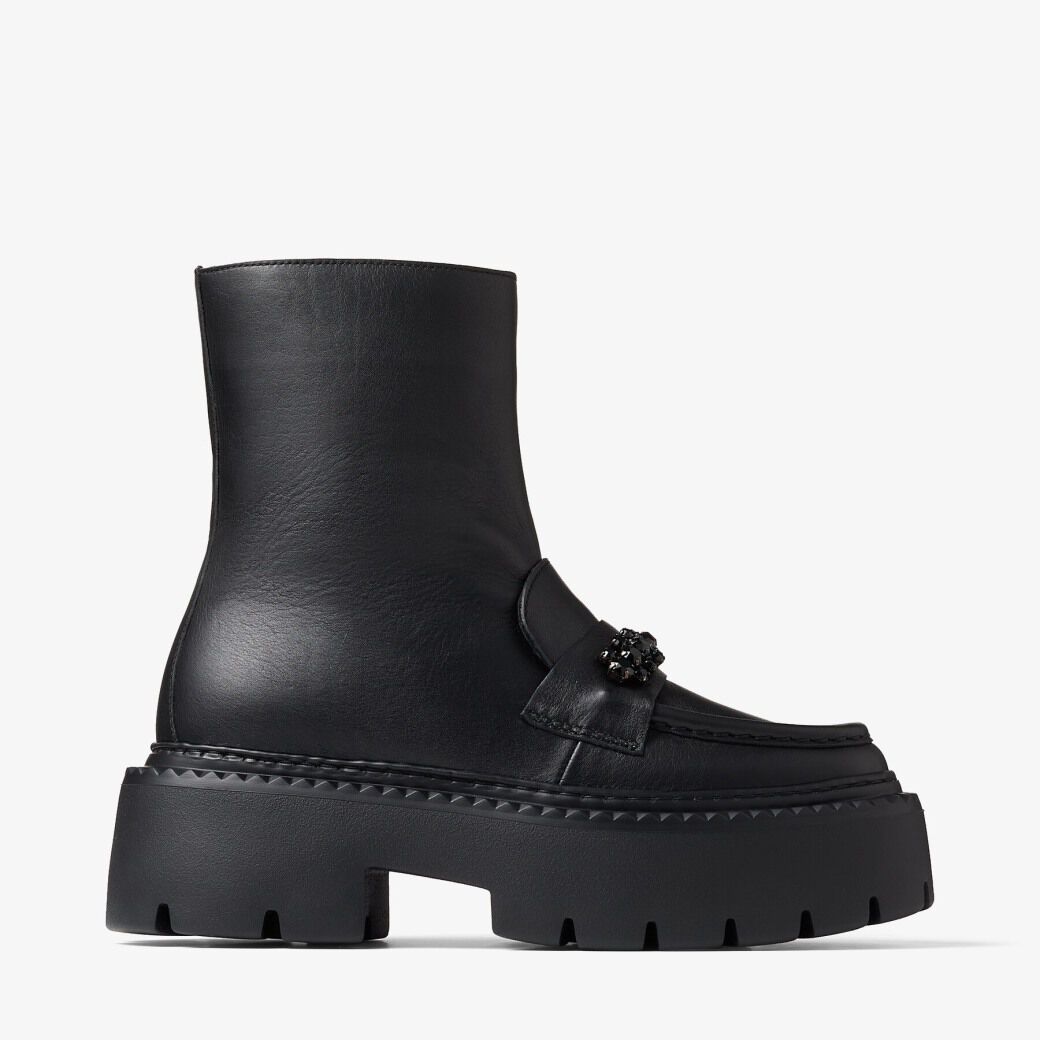 高評価のクリスマスプレゼント BRYER Crystal with Boots Ankle Leather Calf Box Black | FLAT 靴