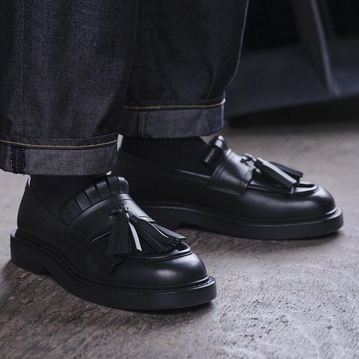 Buff Fringe Loafer | Black Box Calf Leather Loafers | JIMMY CHOO