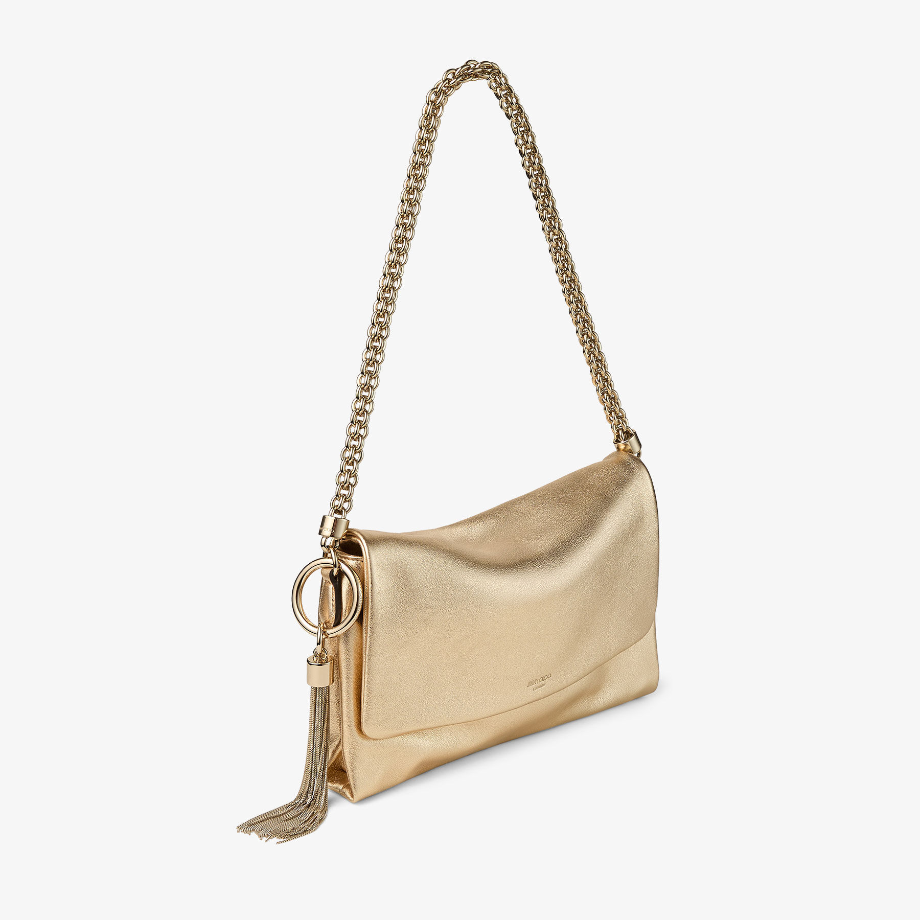 Callie Flap | Gold Metallic Leather Shoulder Bag | JIMMY CHOO