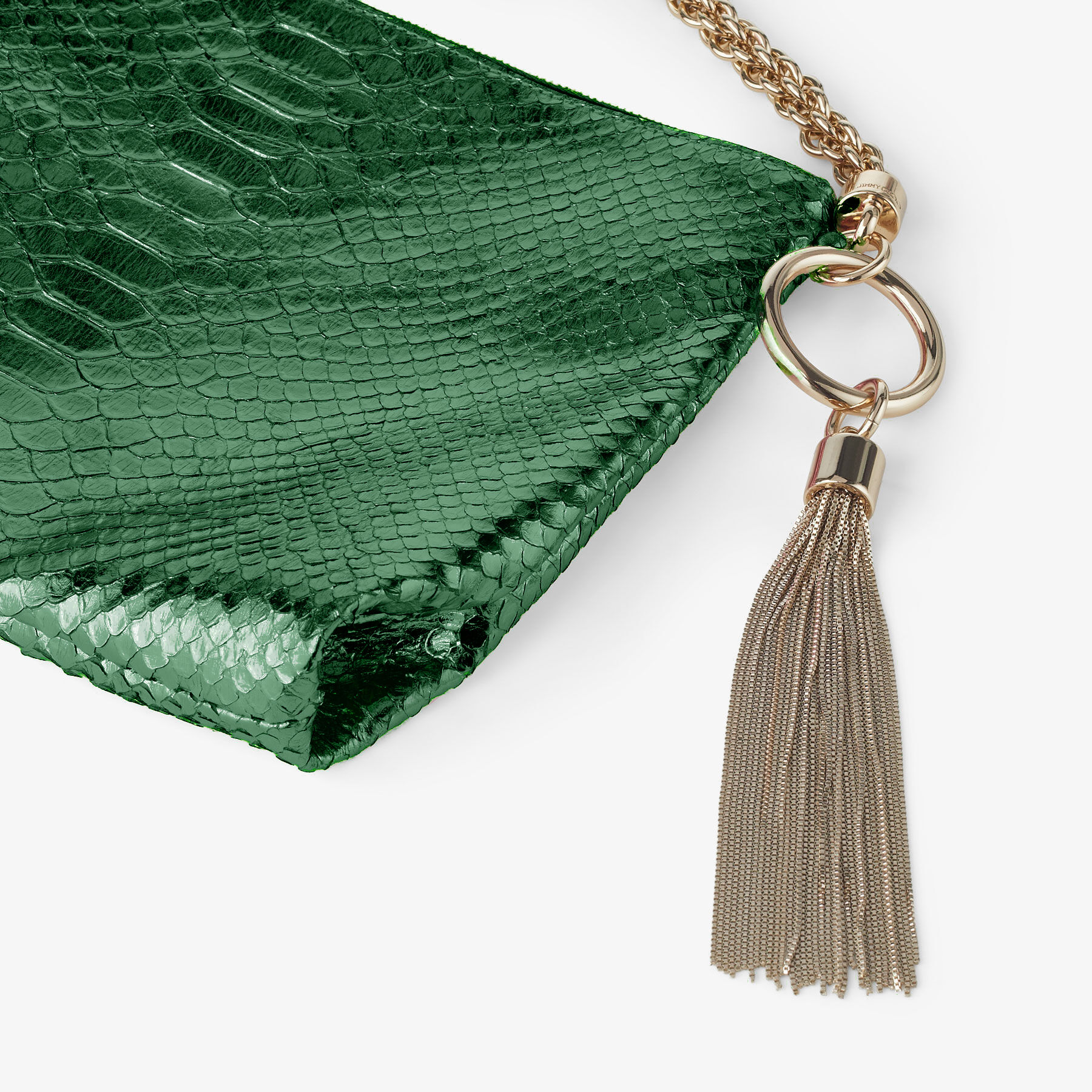 大人上品なおすすめコーデ CALLIE |Dark Green Metallic Snake Printed Leather Clutch Bag バッグ