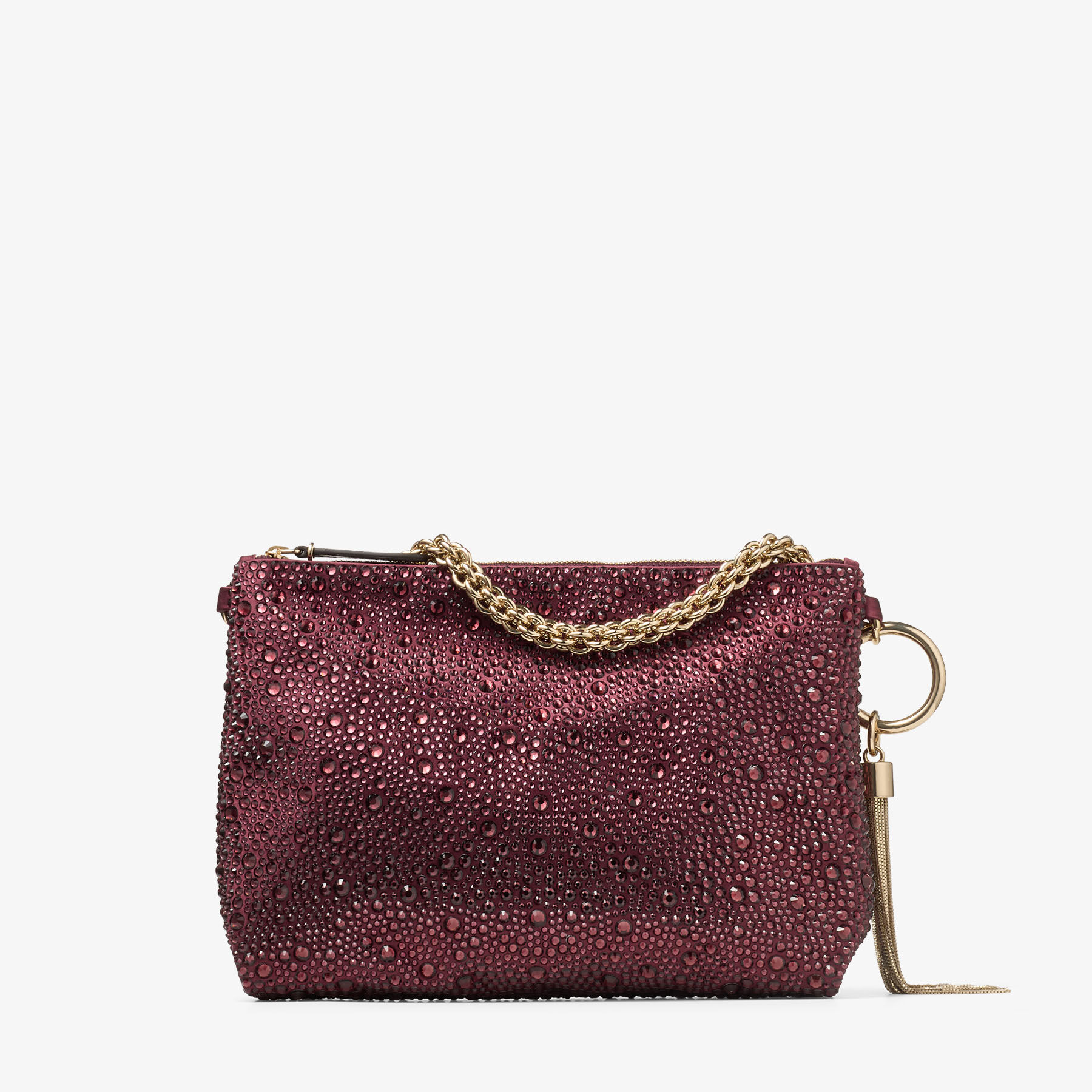 Callie | Deep Merlot Satin Clutch Bag with Crystal Hotfix | JIMMY CHOO
