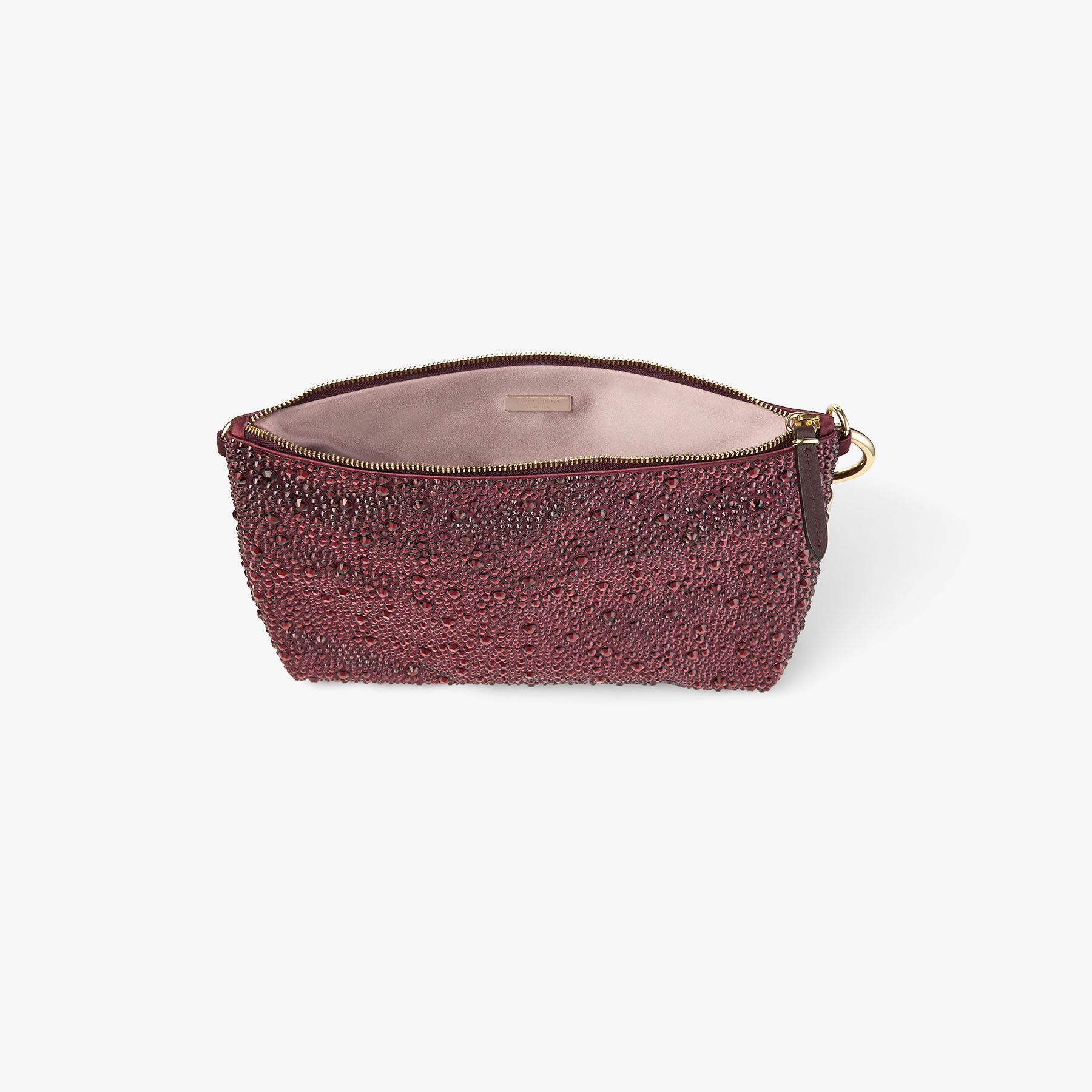 Callie | Deep Merlot Satin Clutch Bag with Crystal Hotfix | JIMMY CHOO