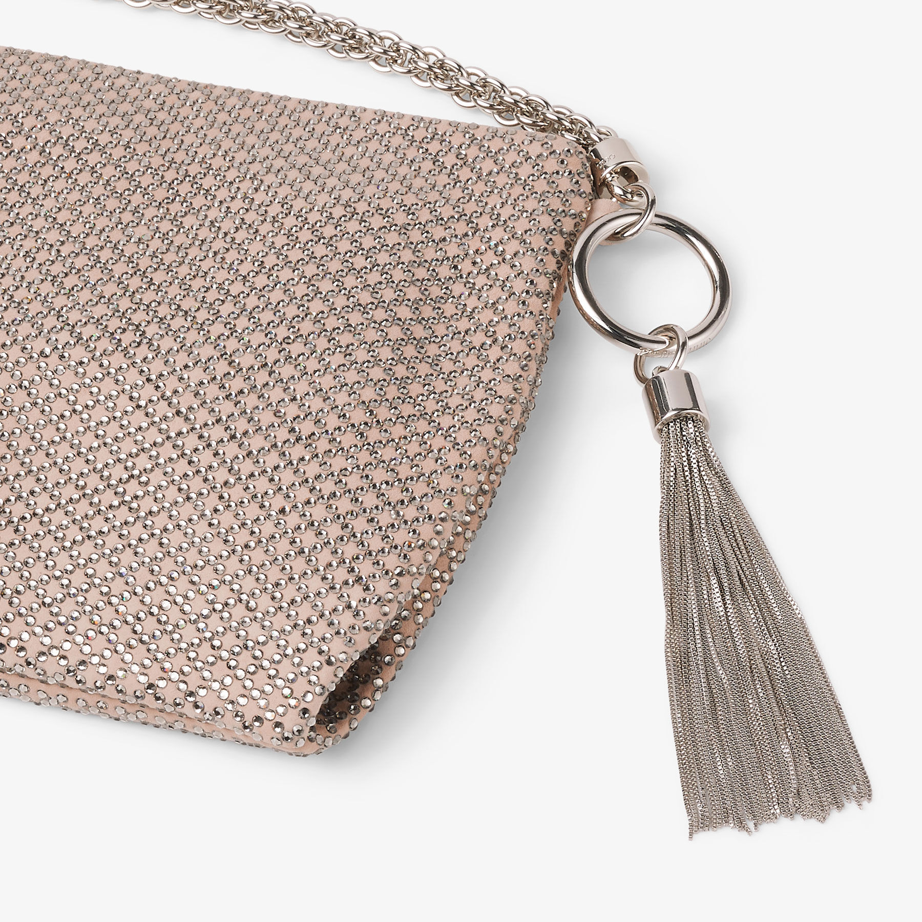 Ballet Pink Suede Clutch Bag with Diamond Motif and Crystal Hotfix