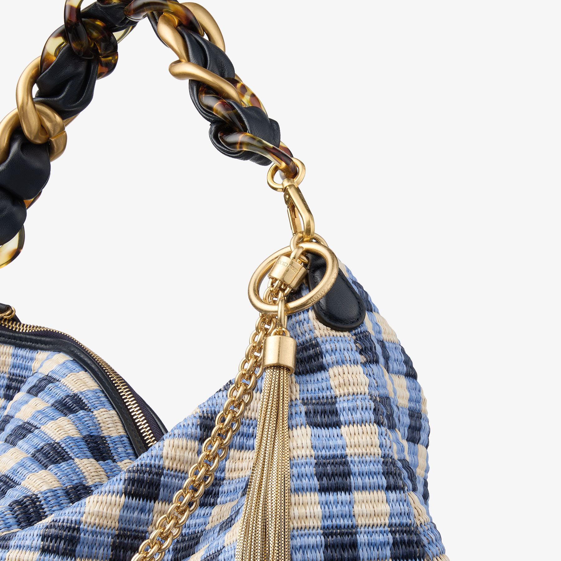 Callie Maxi | Marine Mix Gingham Raffia Shoulder Bag with