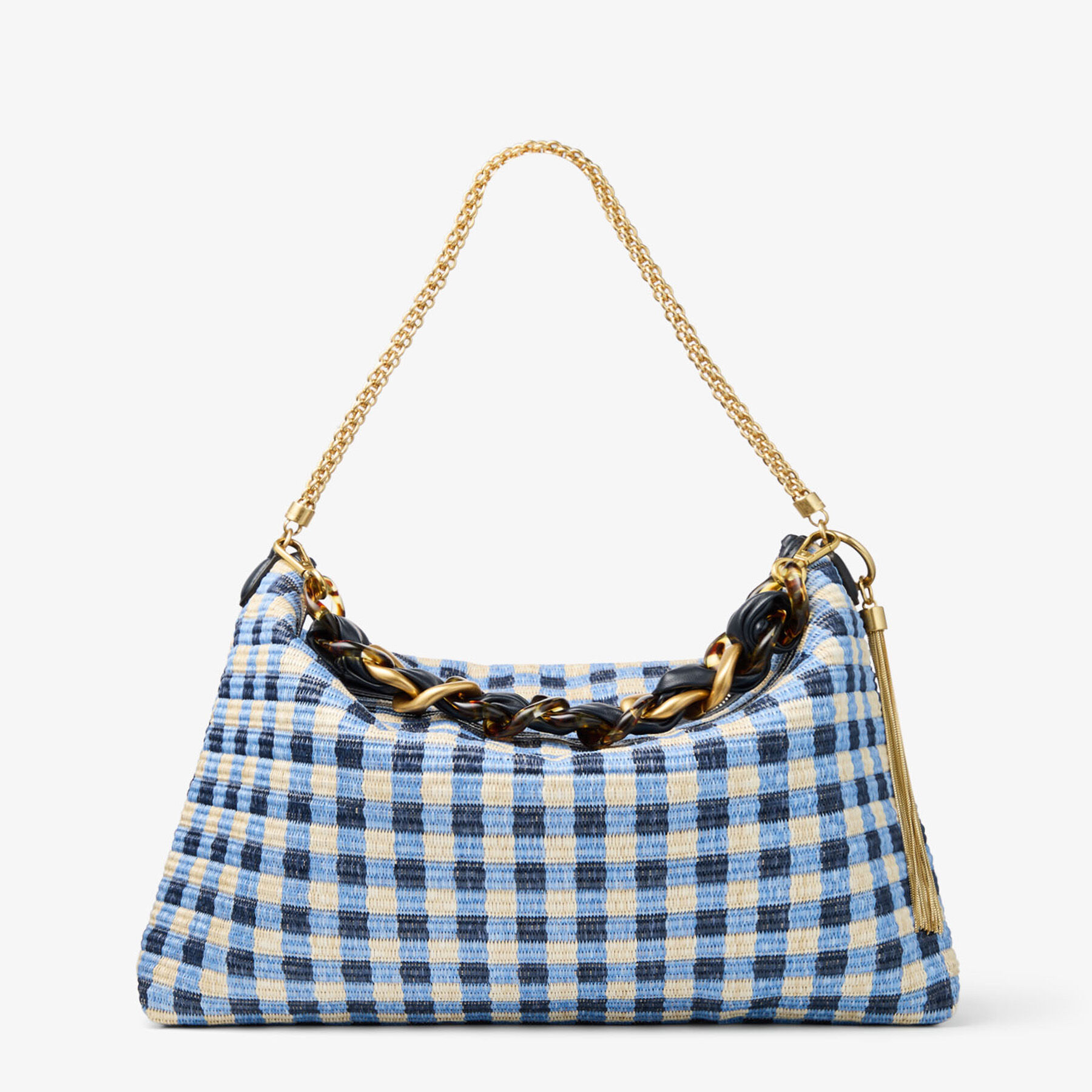 Callie Maxi | Marine Mix Gingham Raffia Shoulder Bag with