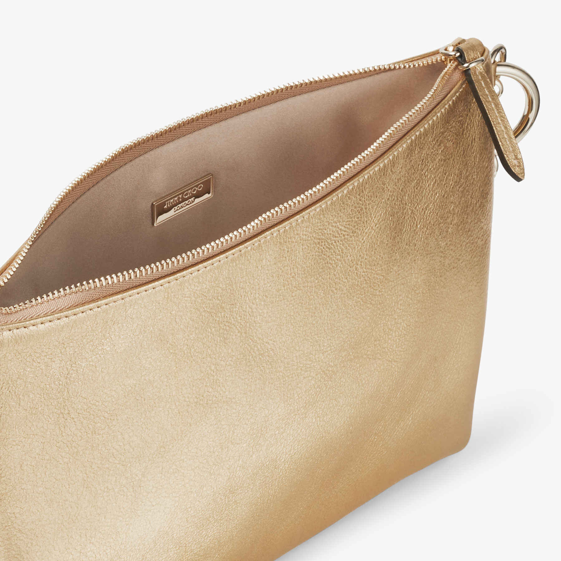 Gold Metallic Leather Clutch Bag With Chain Strap | CALLIE