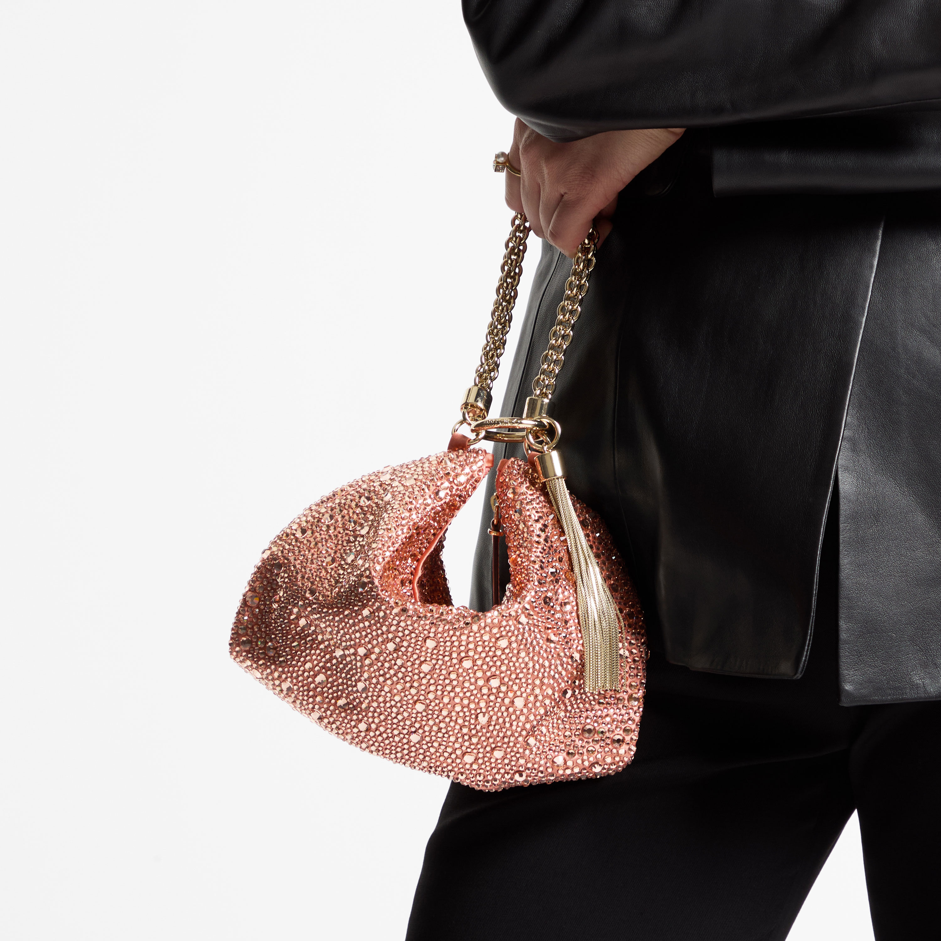 Callie | Grapefruit Satin Clutch Bag with Degradé Crystals | JIMMY