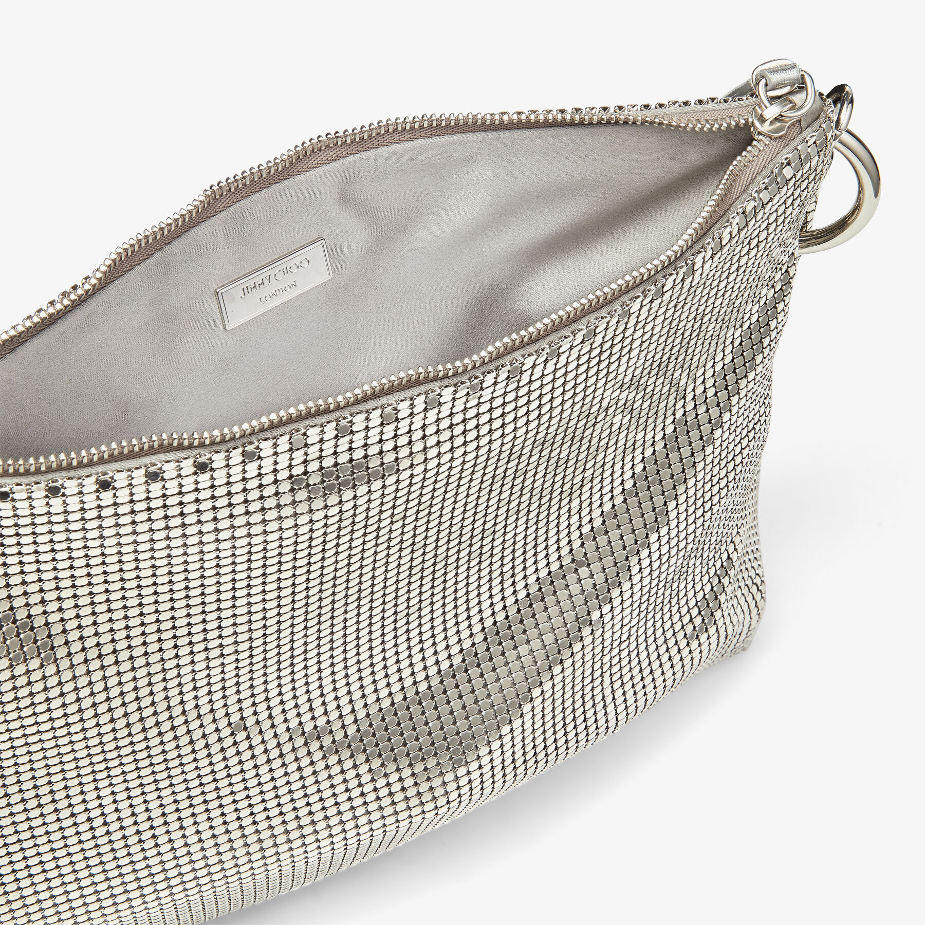 【JIMMY CHOO】Callie Shoulder-Ant-Silver 送関無料 Silver Metal Mesh Shoulder Bag with Metal Mesh Strap