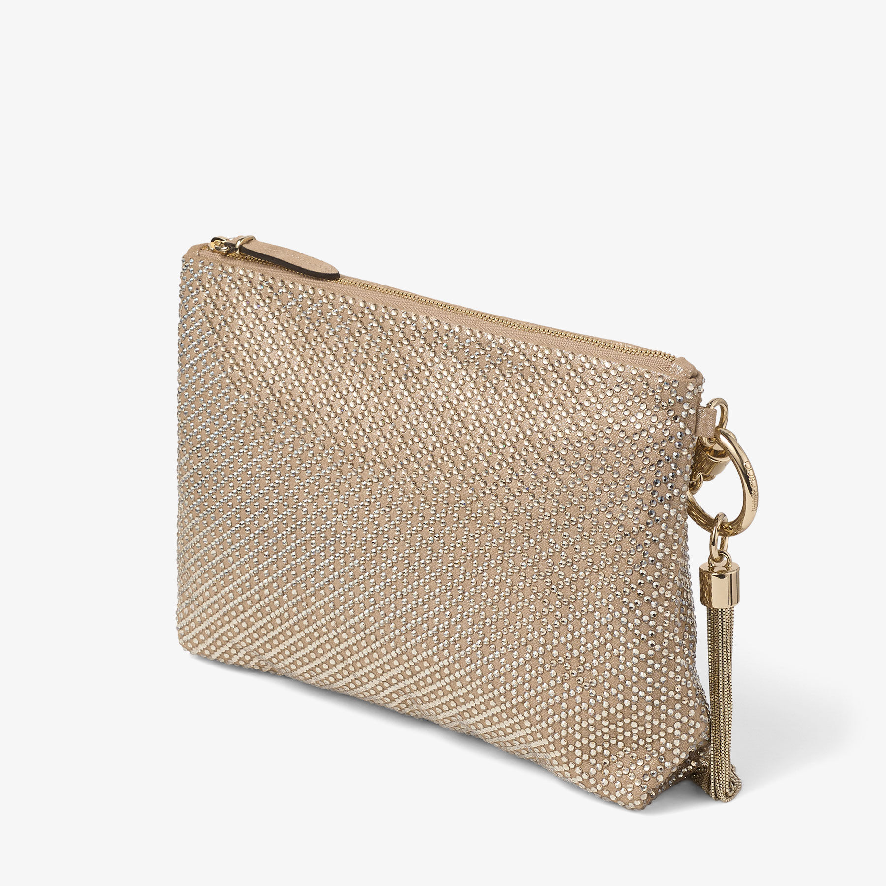 Callie | Chai Shimmer Suede Clutch Bag with Crystal Hotfix