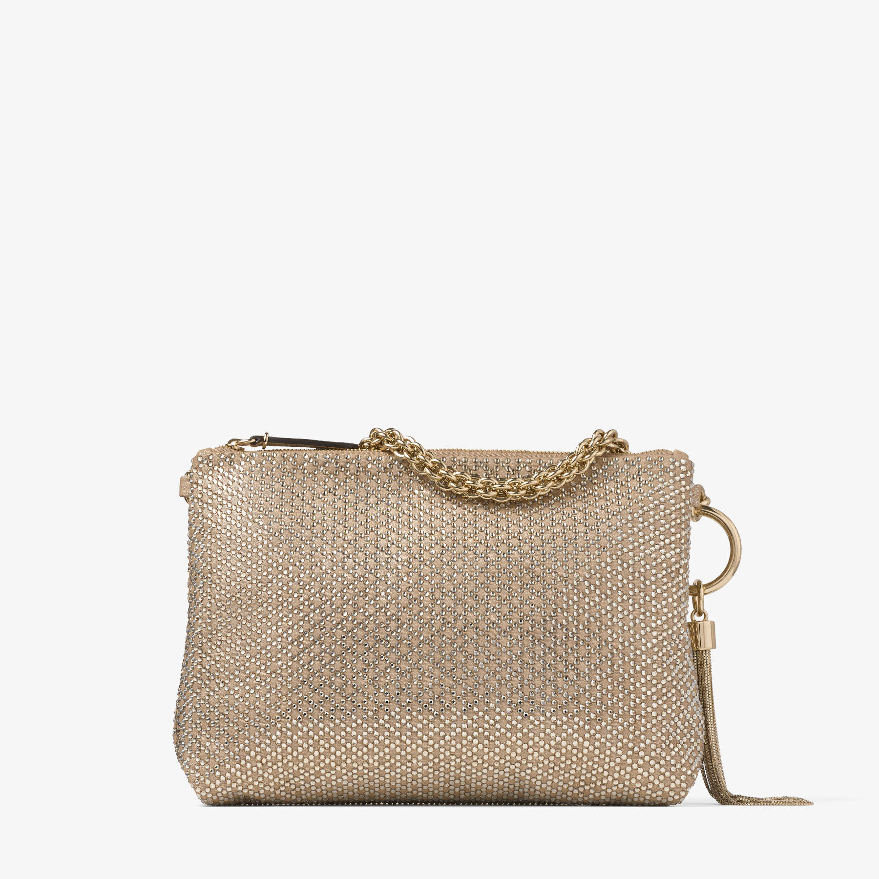 Callie | Chai Shimmer Suede Clutch Bag with Crystal Hotfix
