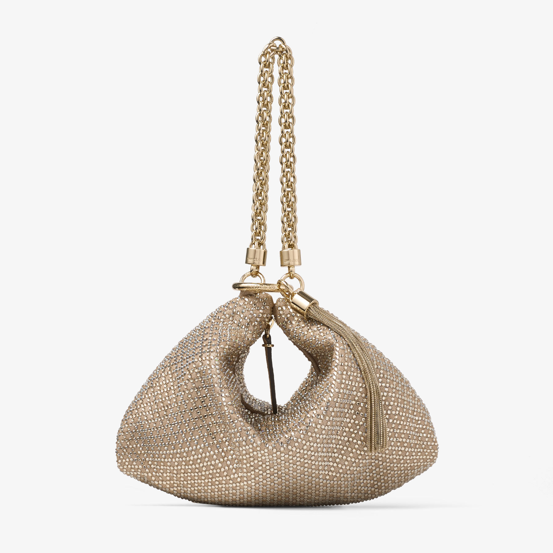 Callie | Chai Shimmer Suede Clutch Bag with Crystal Hotfix