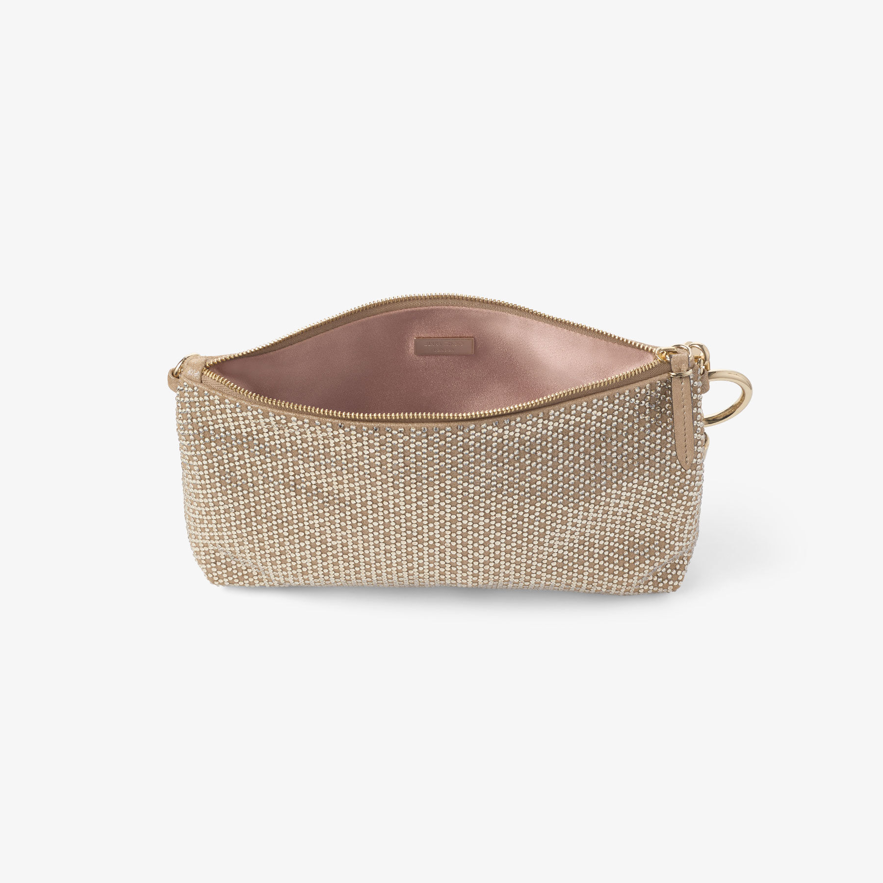 Callie | Chai Shimmer Suede Clutch Bag with Crystal Hotfix