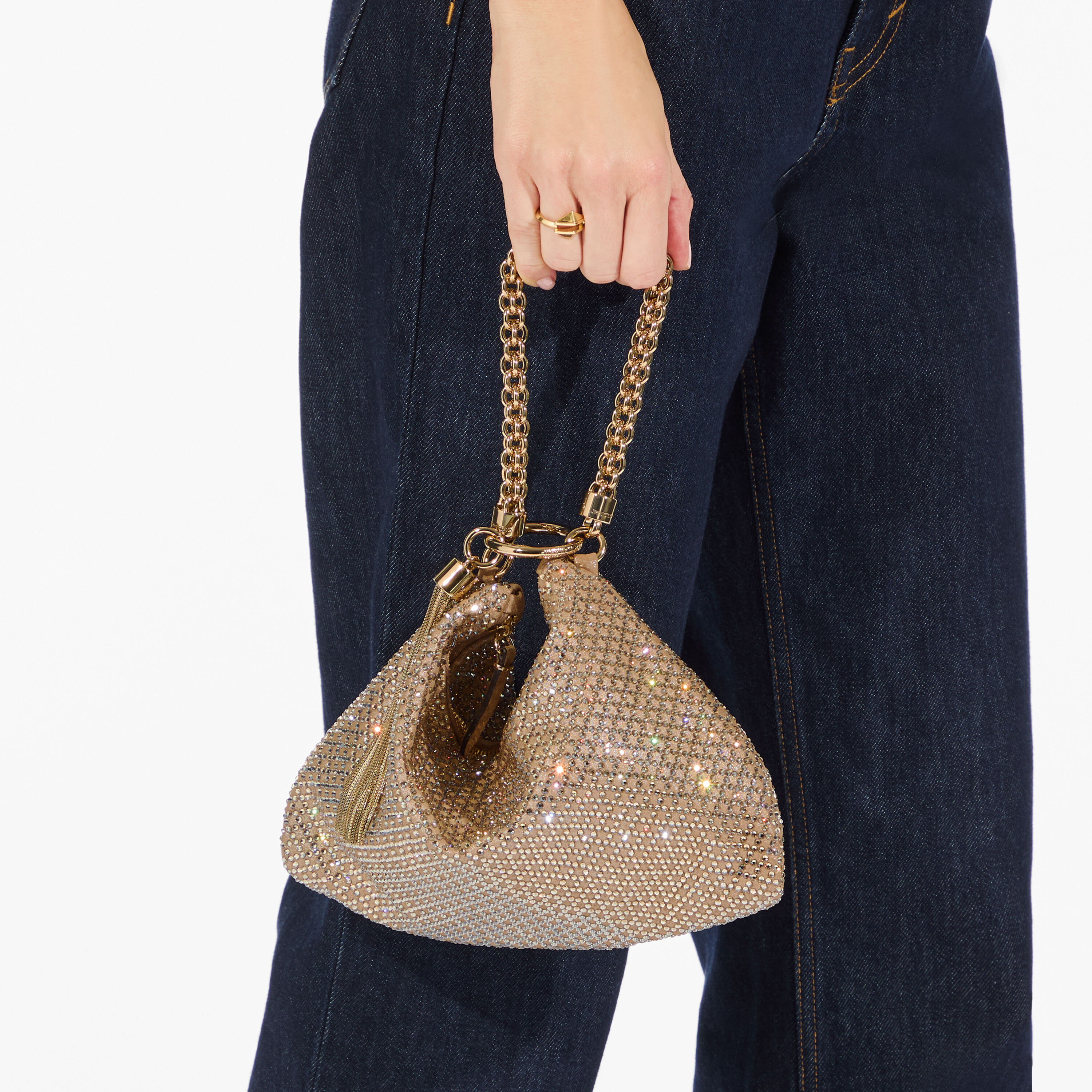 Callie | Chai Shimmer Suede Clutch Bag with Crystal Hotfix