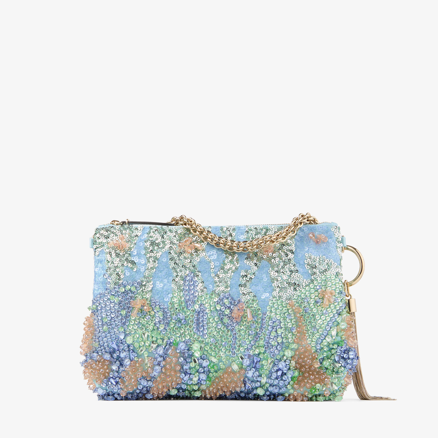 Callie | Blue Multi Satin Clutch Bag with Multi Crystal Embroidery