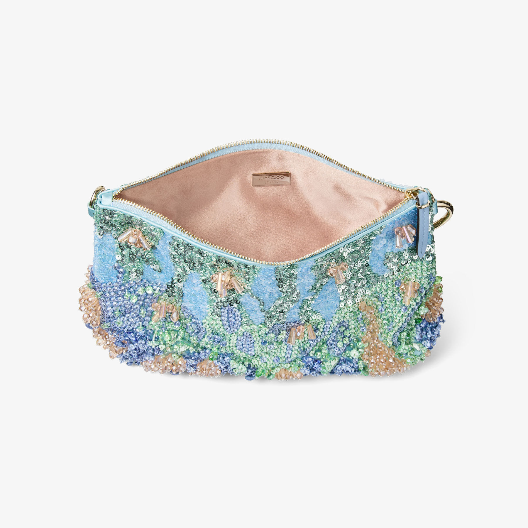 Callie | Blue Multi Satin Clutch Bag with Multi Crystal Embroidery