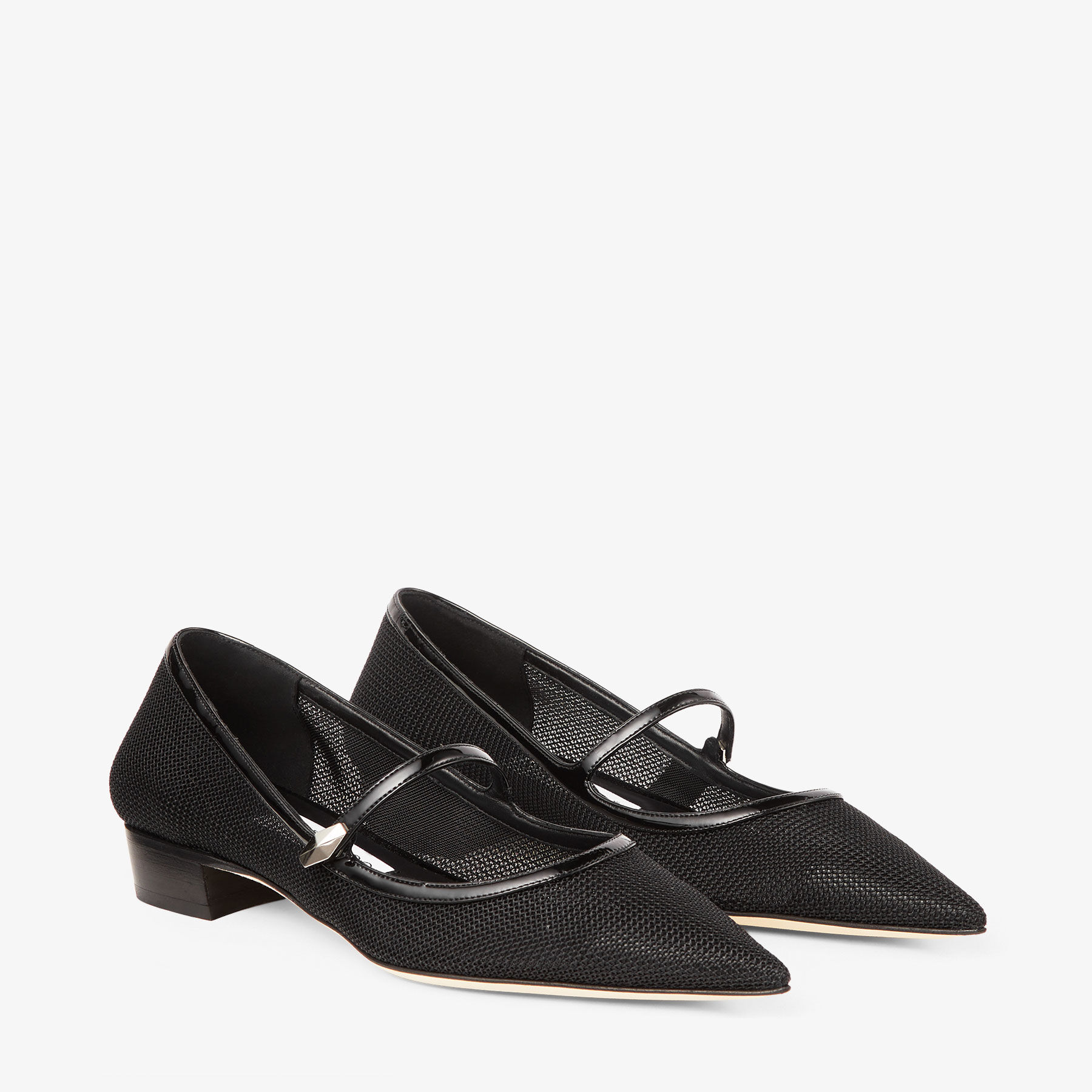 JIMMY CHOO ナリ コンハットフツ NARIFLATAUQ BLACKANTHRACITE Jimmy Choo - Carolyn Black Mesh Ballet Flat, 25mm