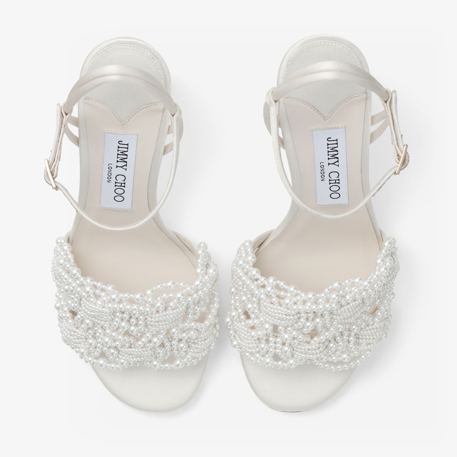 Cary 85 |Ivory Satin Block Heel Sandal with Pearl Embellishments