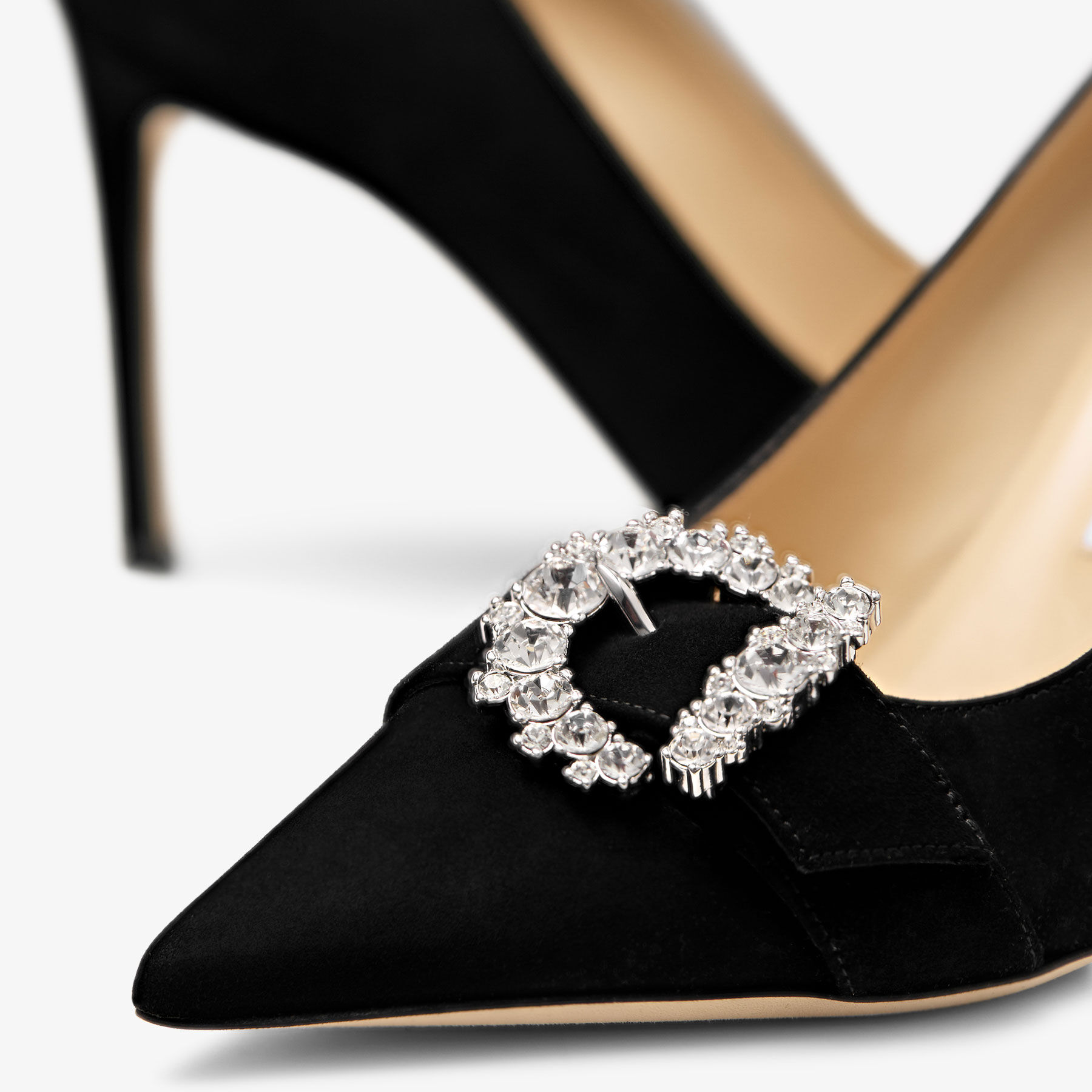 CHERI 85 | Black Suede Pumps with Crystal Embellishment