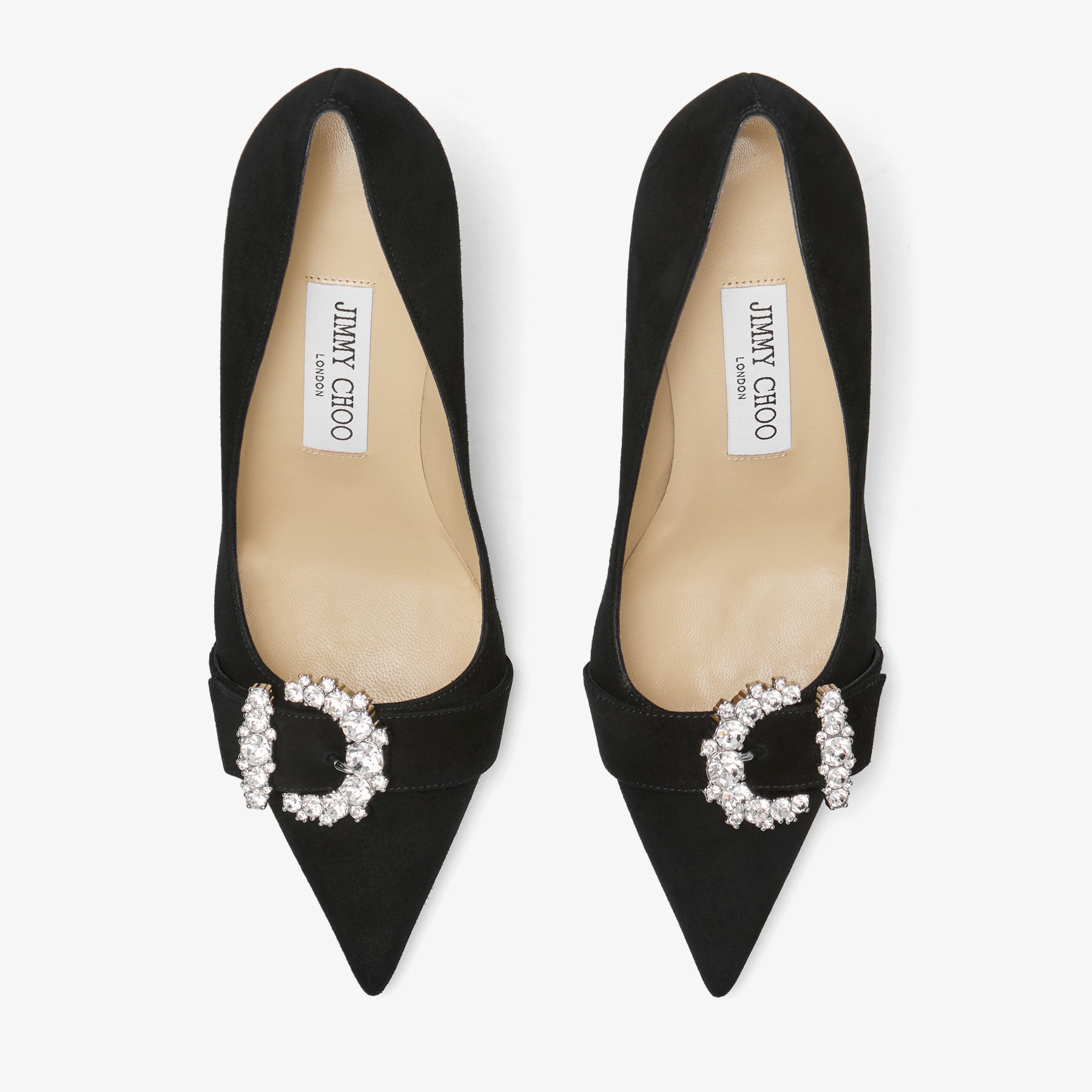 JIMMY CHOO の靴♪ ★CHERISI★ 85mm【デニム】 CHERI 85 | Black Suede Pumps with Crystal Embellishment