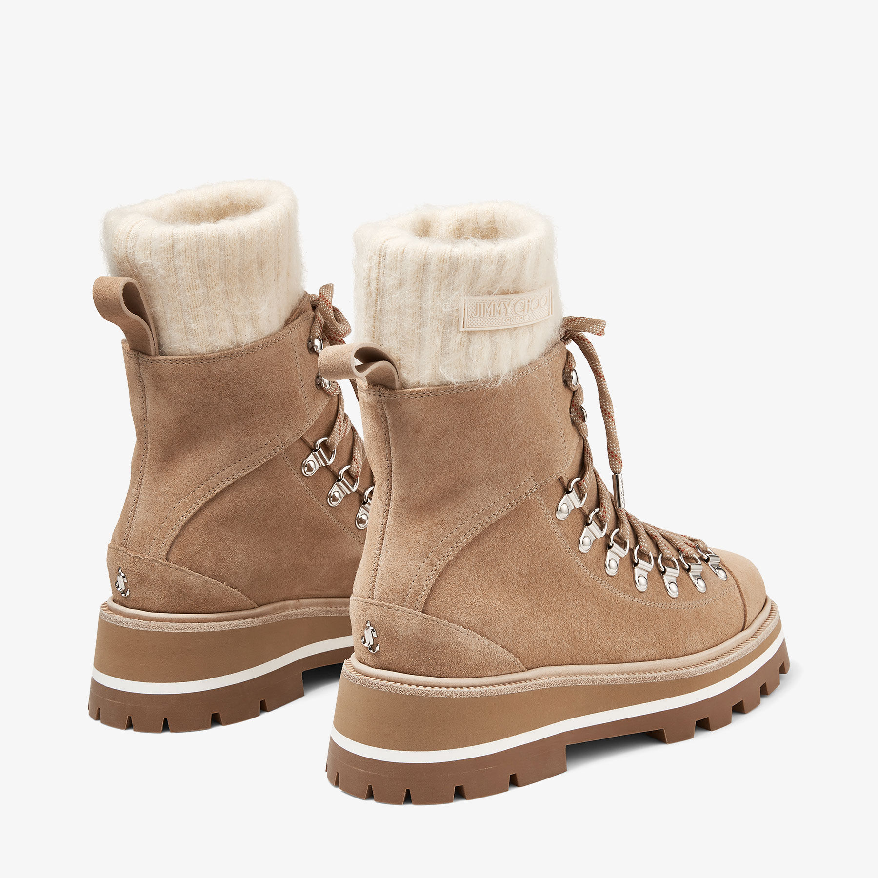 JIMMY CHOO の靴♪ ★LANDON★ knitted sock【多色在庫】 Stone Crosta Suede Ankle Boots with Knitted Sock | CHIKE