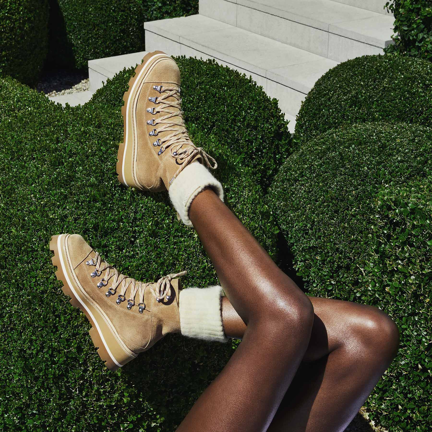 Stone Crosta Suede Ankle Boots with Knitted Sock | CHIKE
