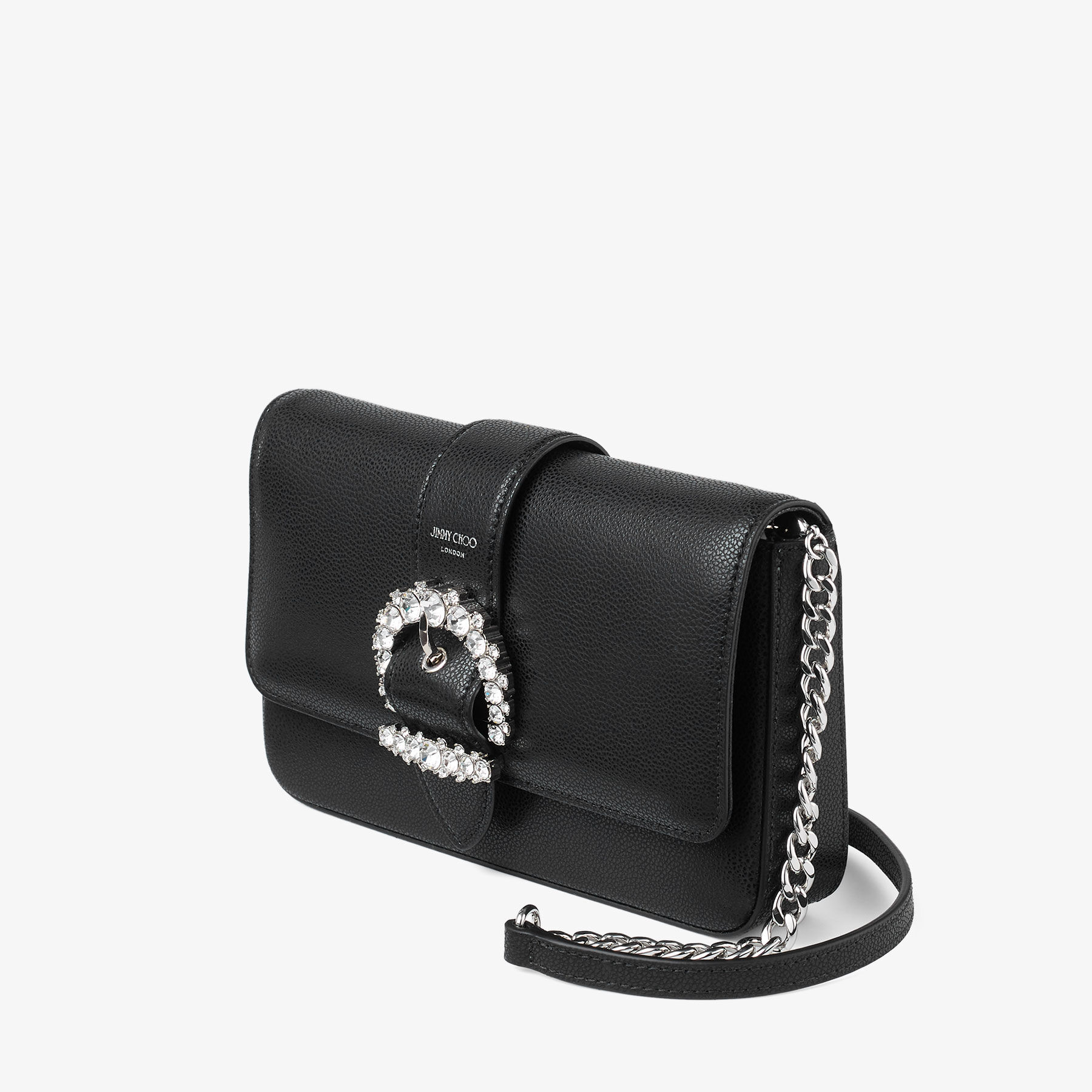 【JIMMY CHOO】Cheri Wallet W/Chain-Osgl-Powder★関税送料込み AVENUE WALLET/CHAIN | Black Leather Wallet with Pearl Strap