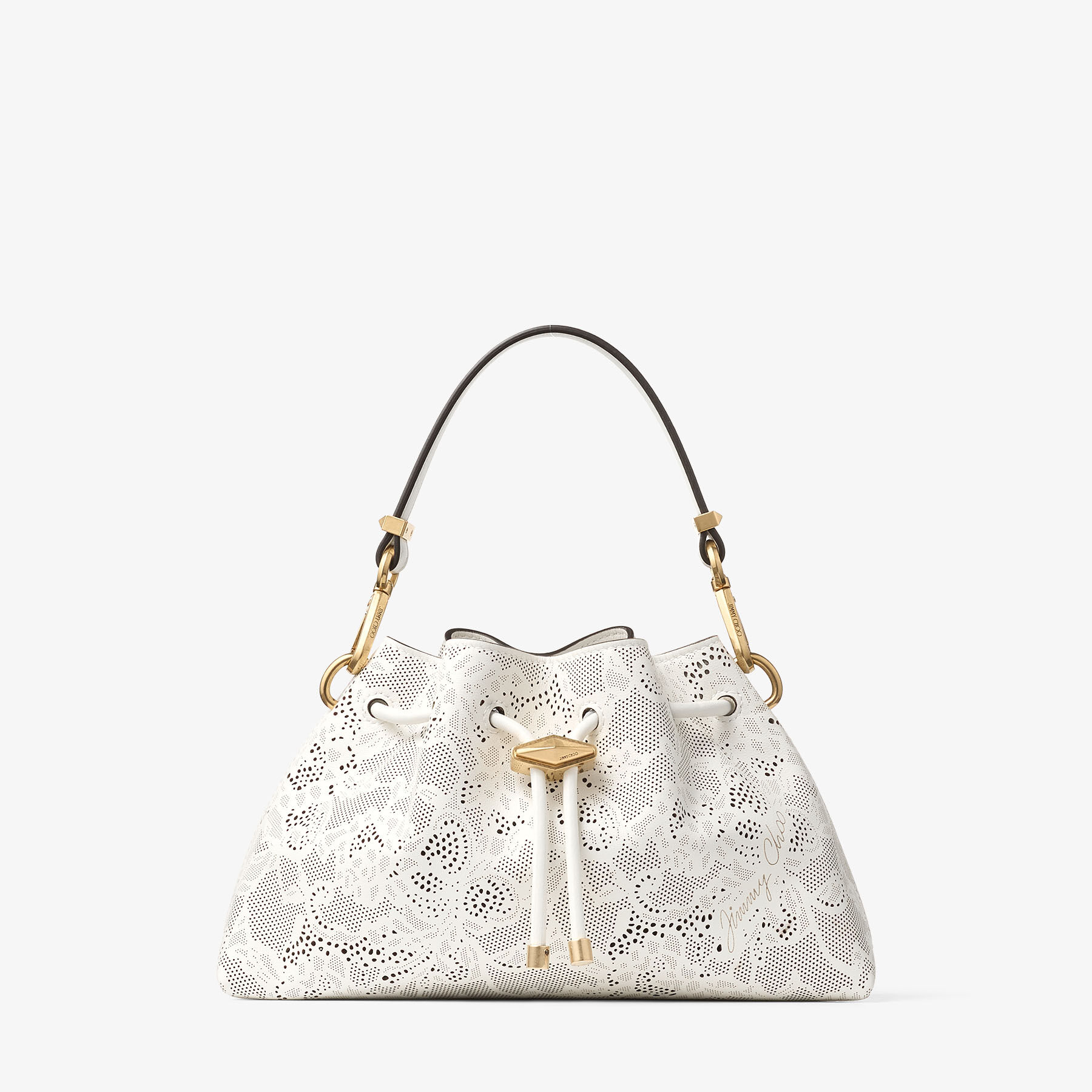 Cinch Small Latte Perforated Lace Leather Shoulder Bag JIMMY CHOO