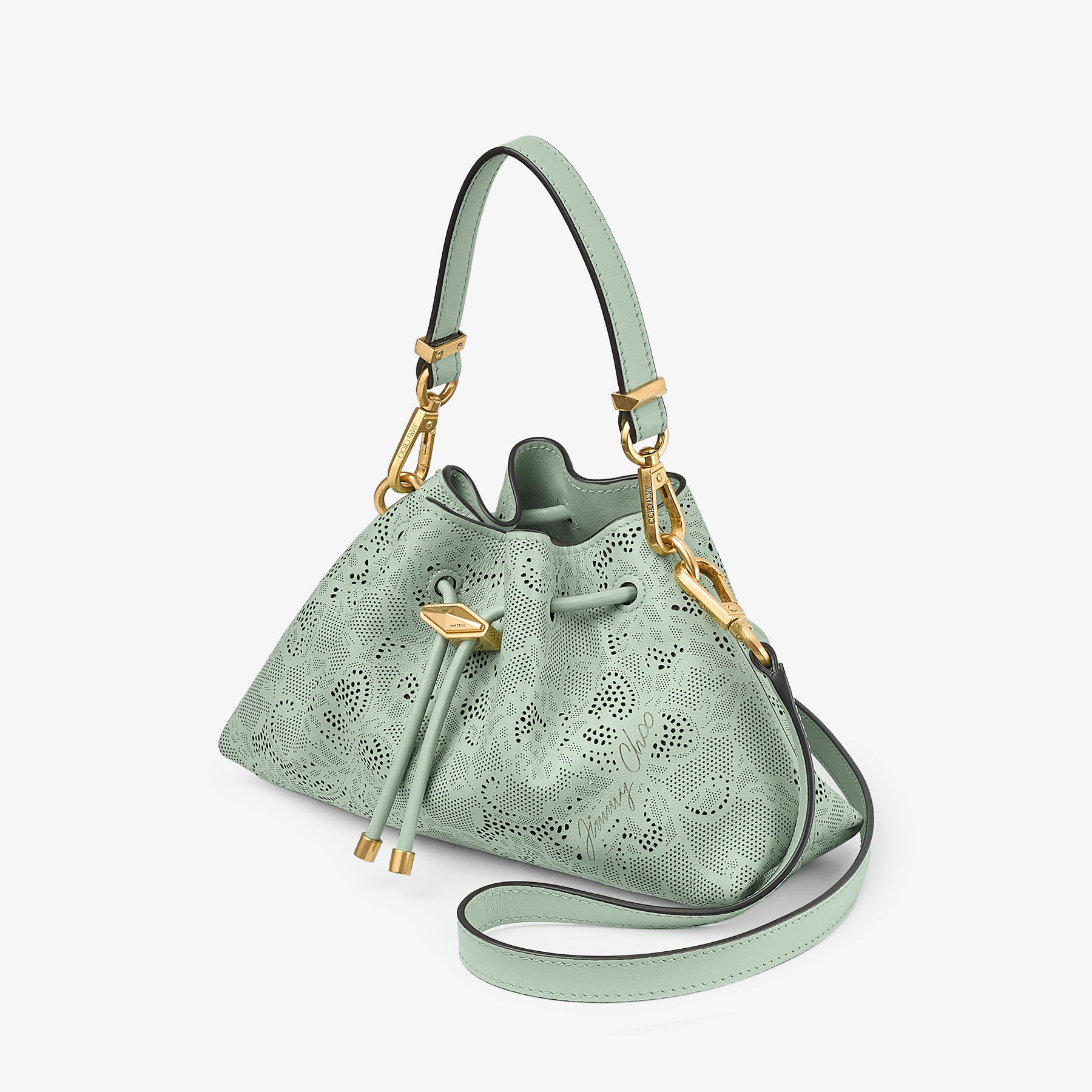 JIMMY CHOOバック♪ Cinch Small | Latte Perforated Lace Leather Shoulder Bag | JIMMY CHOO