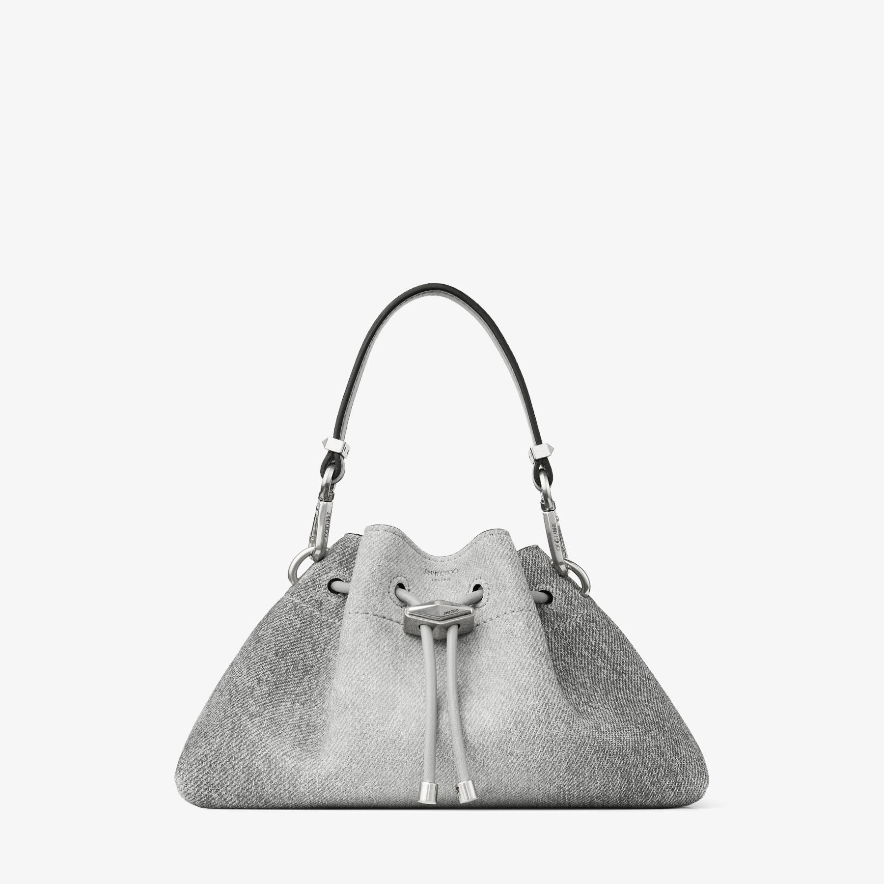 Cinch Small | Dove Suede Denim Bucket Bag | JIMMY CHOO