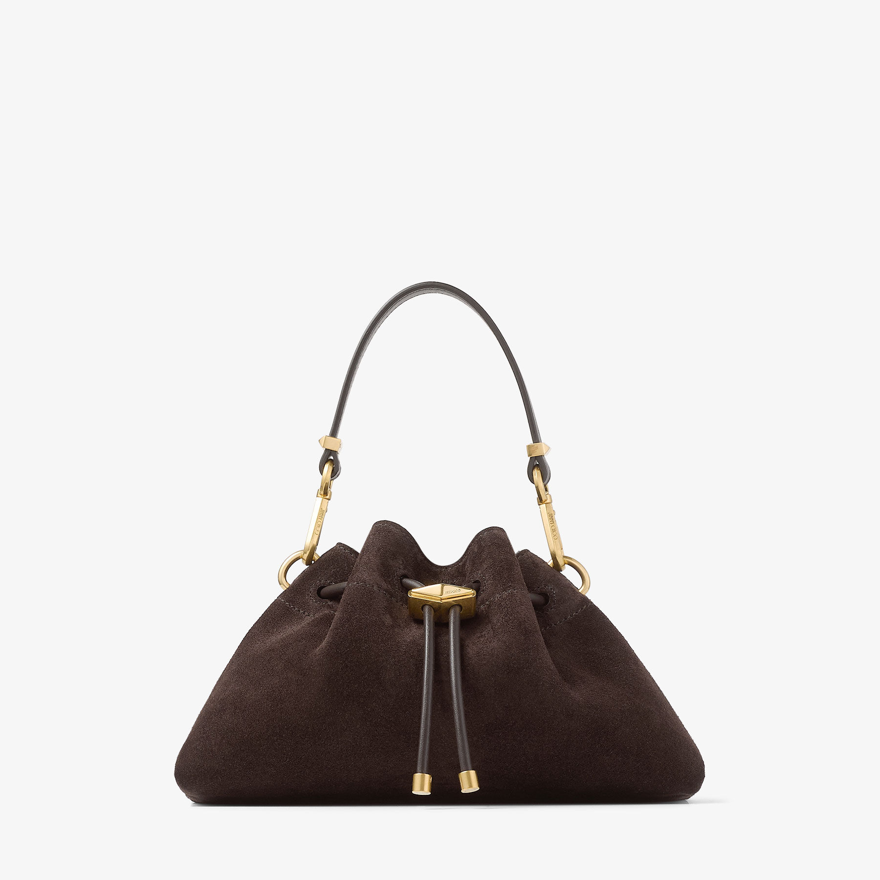 Cinch Small | Coffee Suede Bucket Bag | JIMMY CHOO