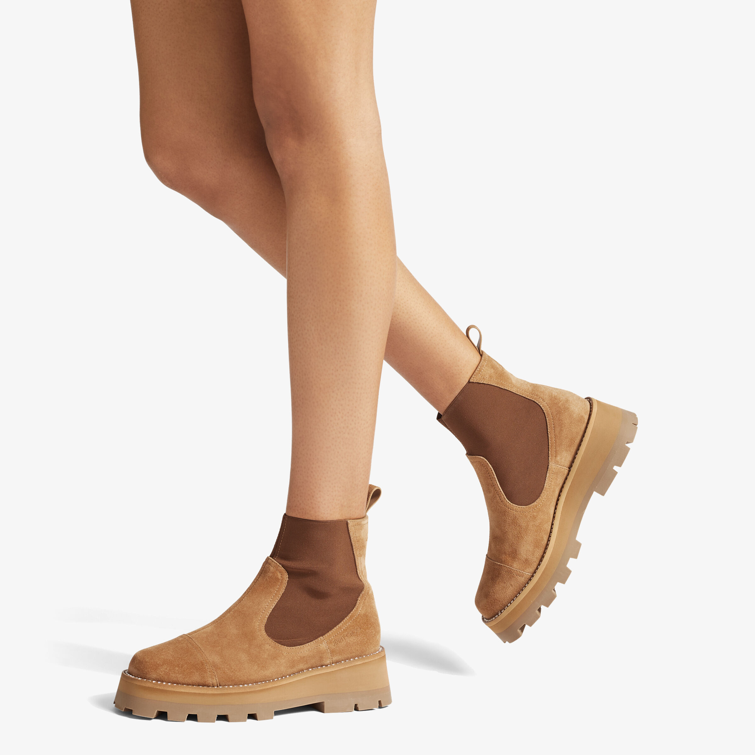 JIMMY CHOO 関税込み Clayton embellished Chelsea boots Caramel Soft Suede Ankle Boots with Crystal Embellishment