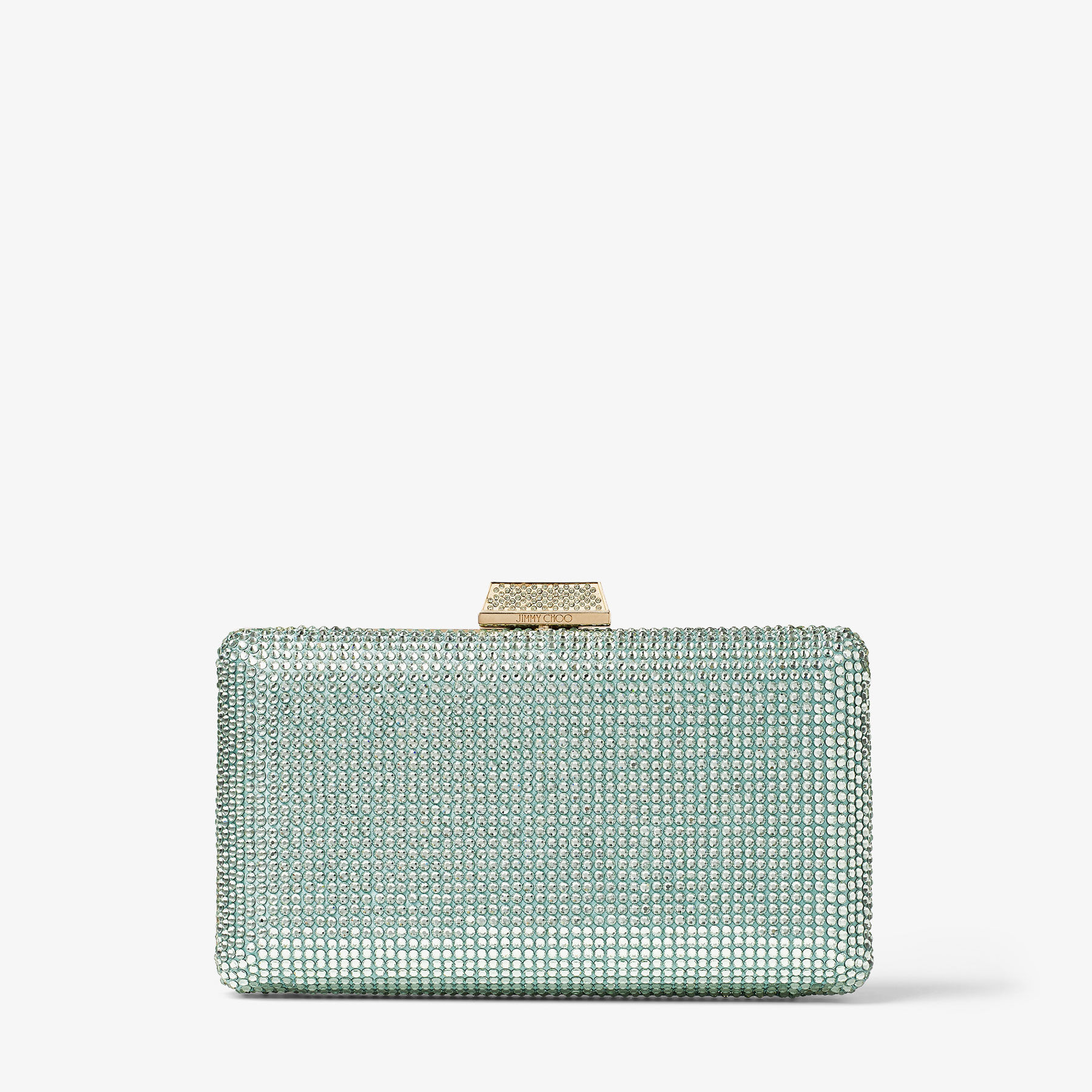 CLEMMIE | Smoke Green Satin Clutch Bag with Crystals