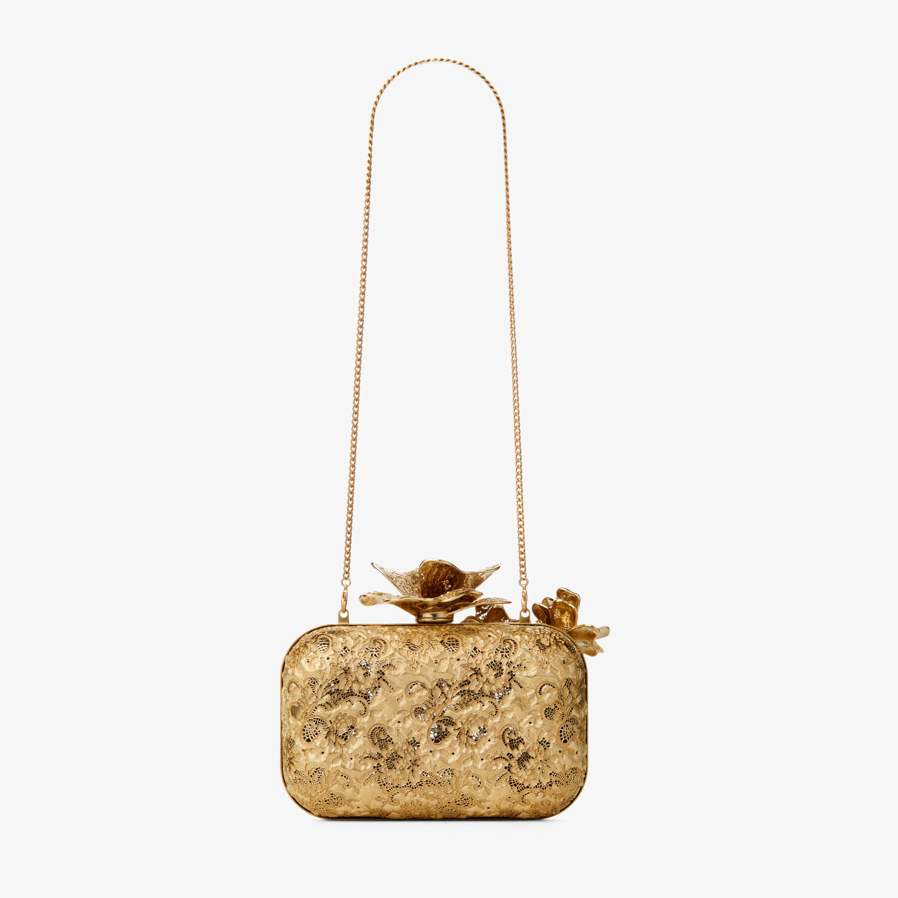 Cloud | Gold Metal Lace Clutch Bag with Corsage Clasp | JIMMY CHOO