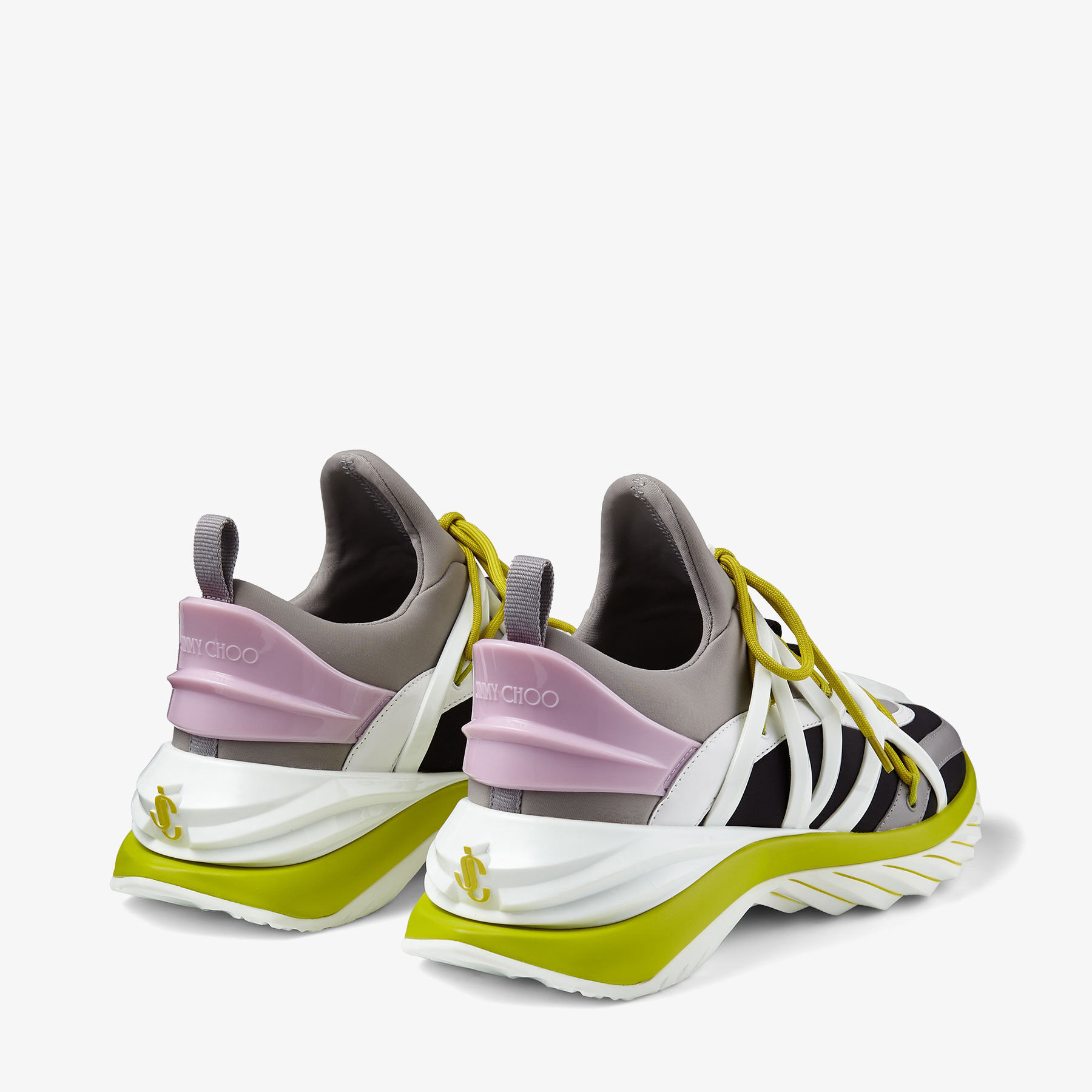 Marl Grey, Lime and Pink Leather and Neoprene Low-Top