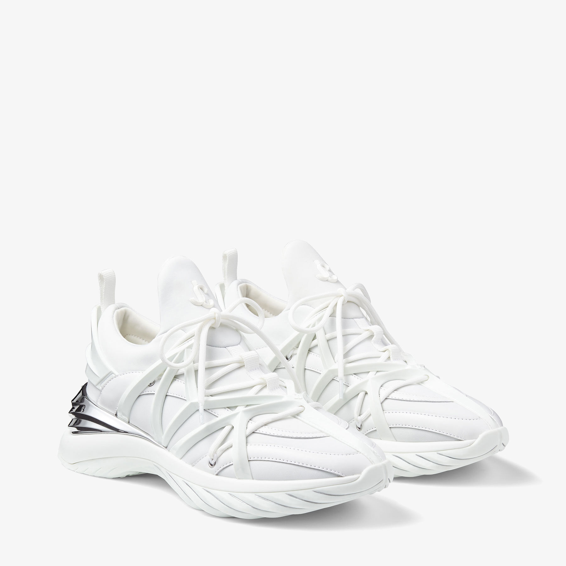 JIMMY CHOO の靴♪ ★ COSMOS F NEOPRENE ★ SNEAKER White and Silver Leather and Neoprene Low-Top Trainers