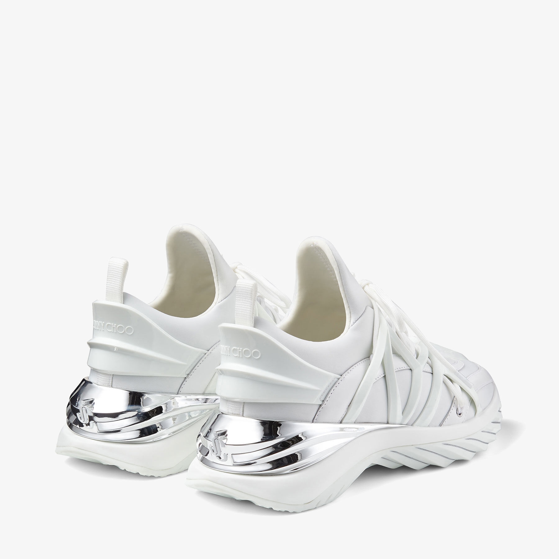 スニーカー JIMMY CHOO COSMOS F NEOPRENE LEATHER SNEAKERS White and Silver Leather and Neoprene Low-Top Trainers