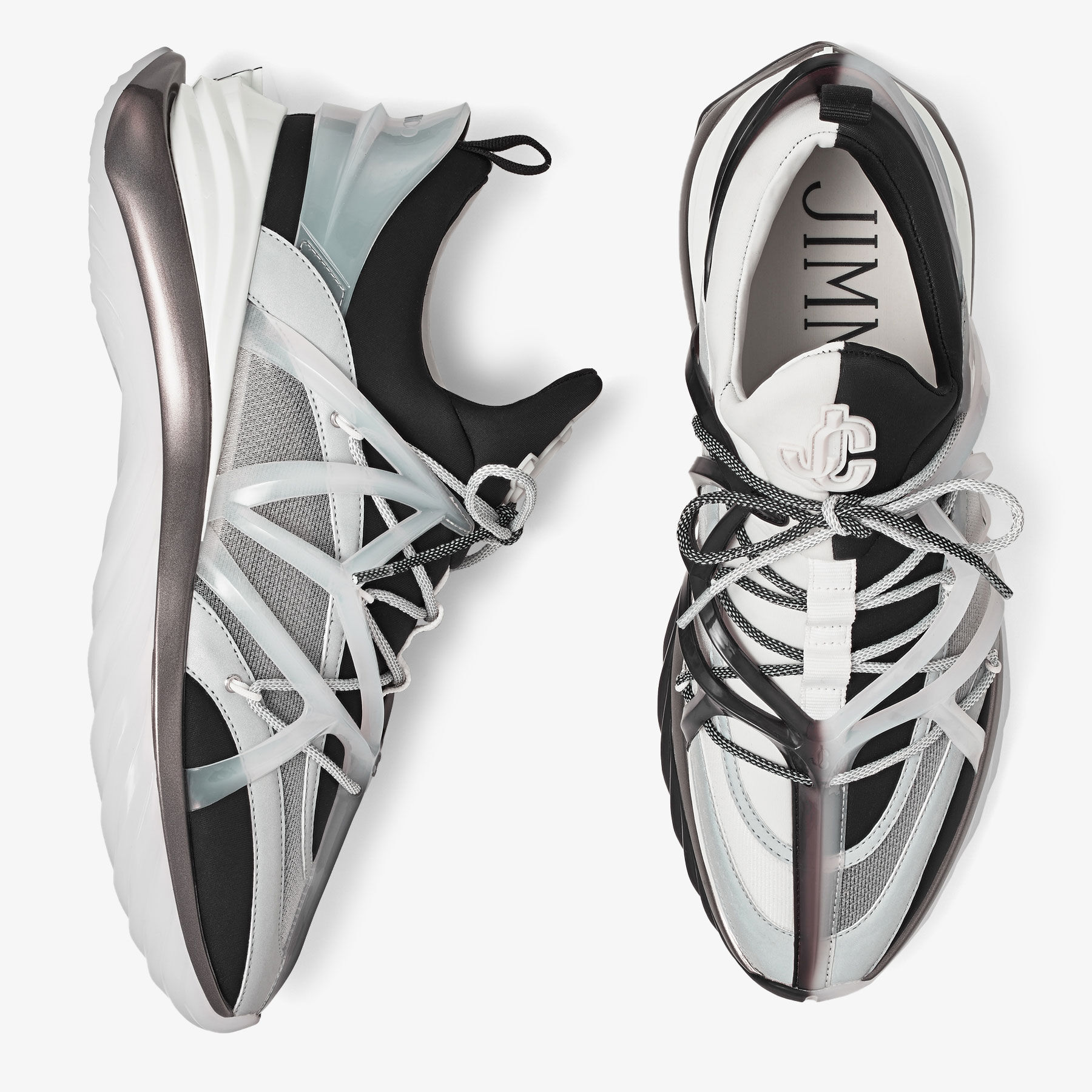 【送料&関税込】Jimmy Choo Low-top Sneakers cosmos/m COSMOS/M | Black and White Neoprene Low-Top Trainers
