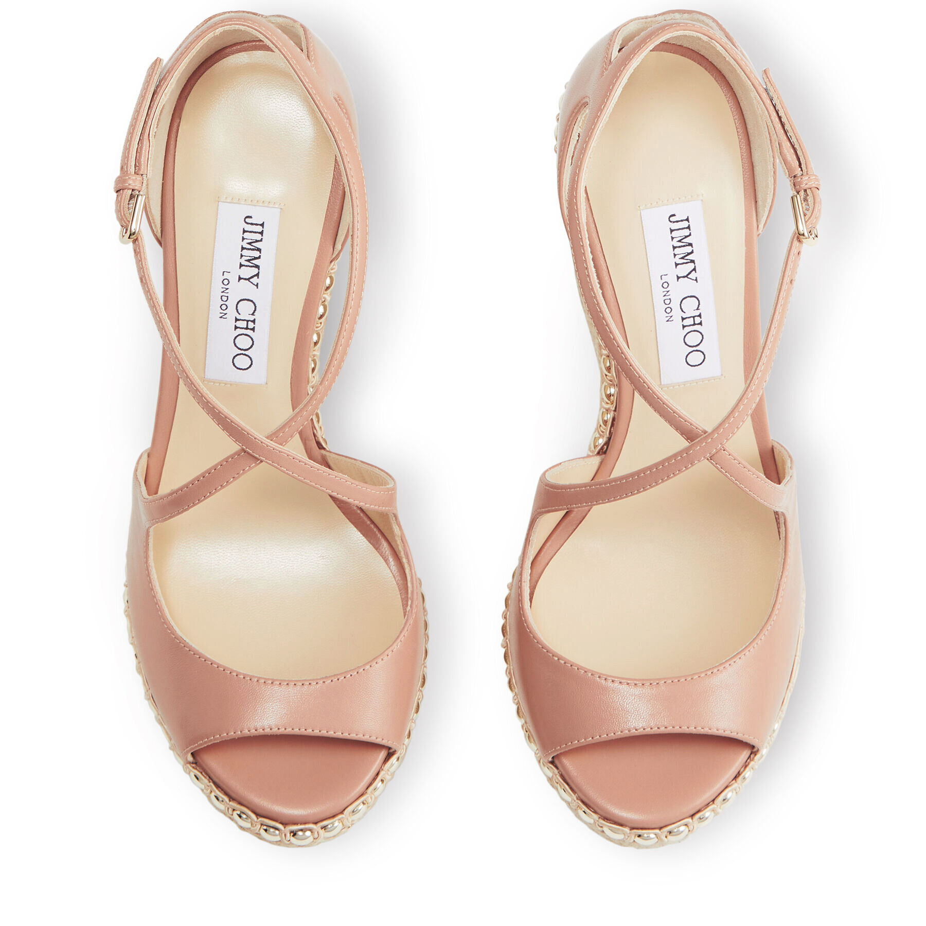 Ballet Pink Nappa Wedges with Metal Pearls | DAKOTA 120