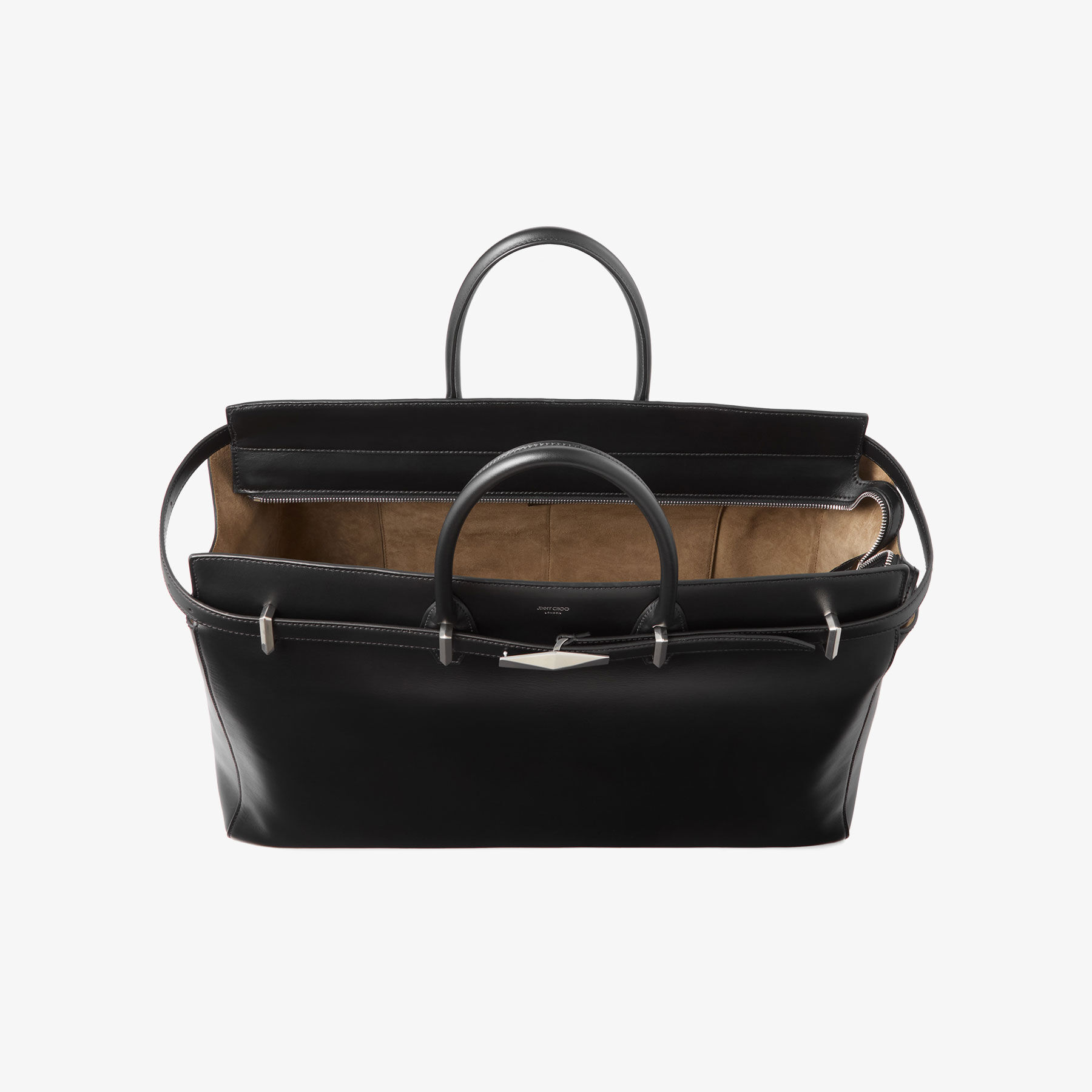 Diamond Belted TH/L-M| Black Leather Belted Top Handle Bag