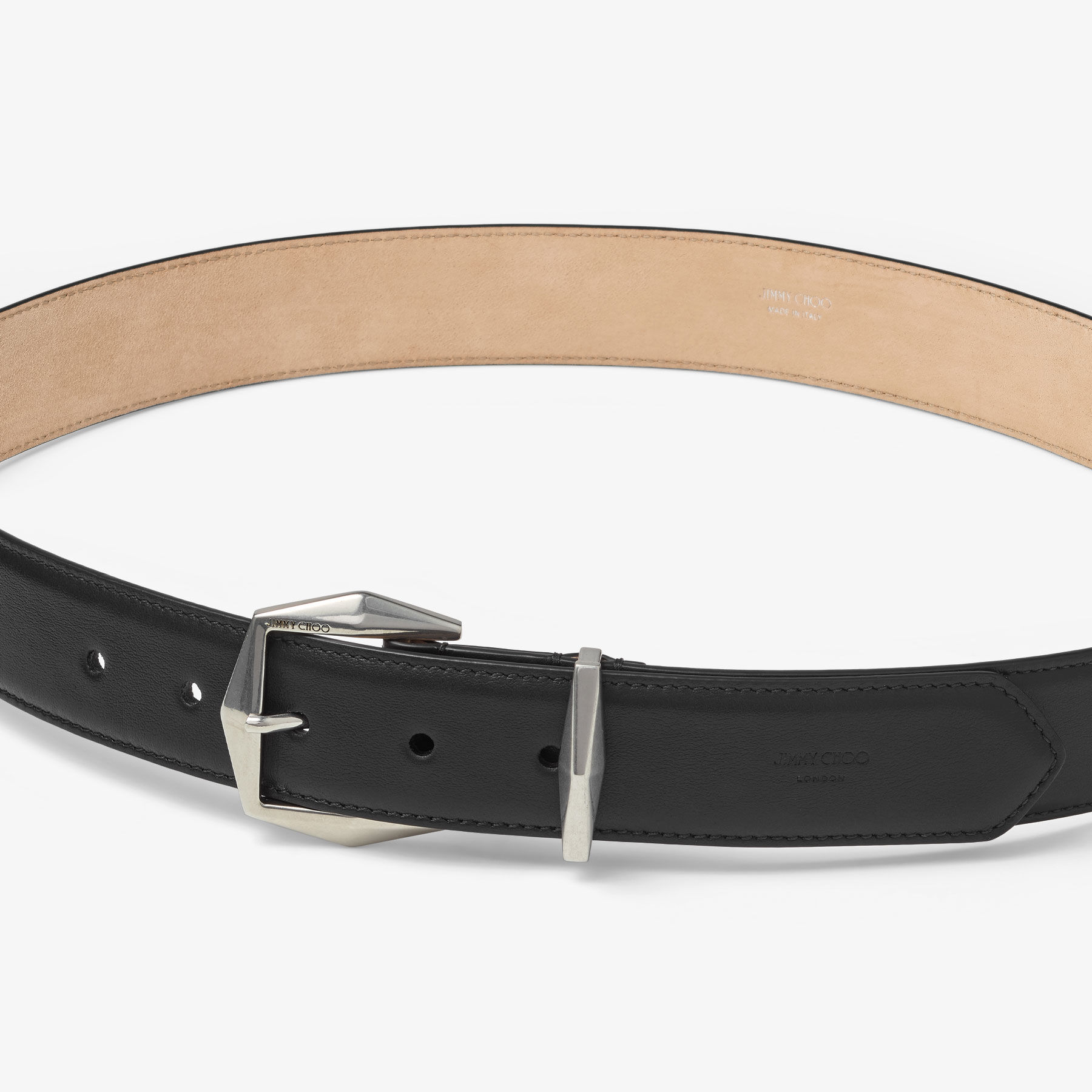 Jimmy Choo Diamond Clasp Leather Belt, Black Diamond Buckle Belt M | Black Leather Belt | JIMMY CHOO main image 3