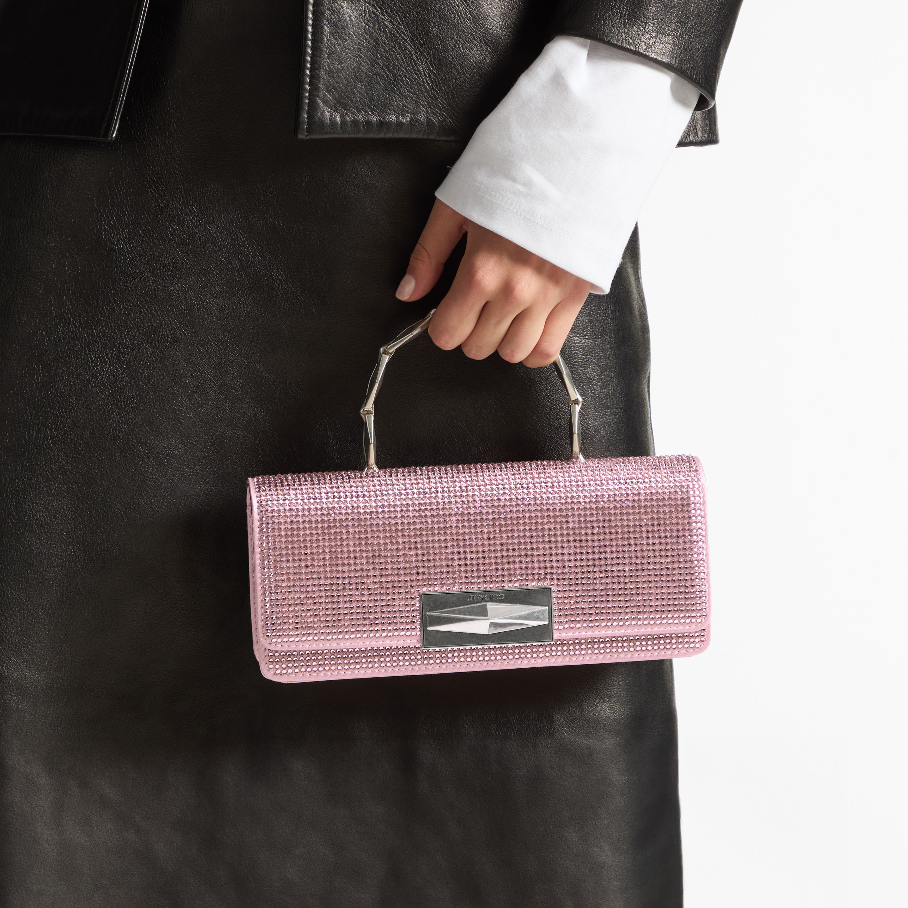 Diamond Chain Top Handle | Rose Crystal Top Handle Bag