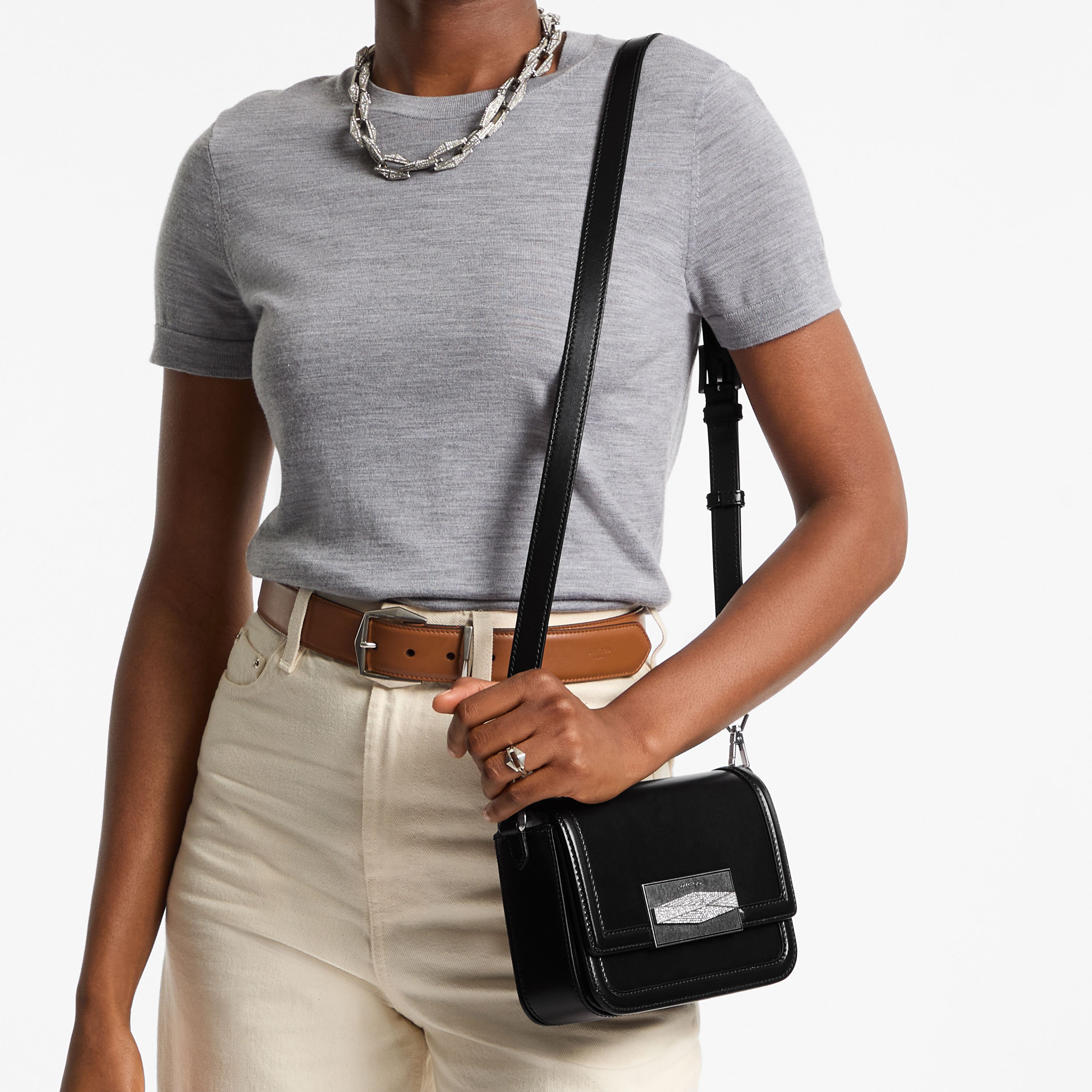 JIMMY CHOO Diamond Crossbody レザー ショルダーバッグ Jimmy Choo Diamond Leather Crossbody Bag | Black | FARFETCH
