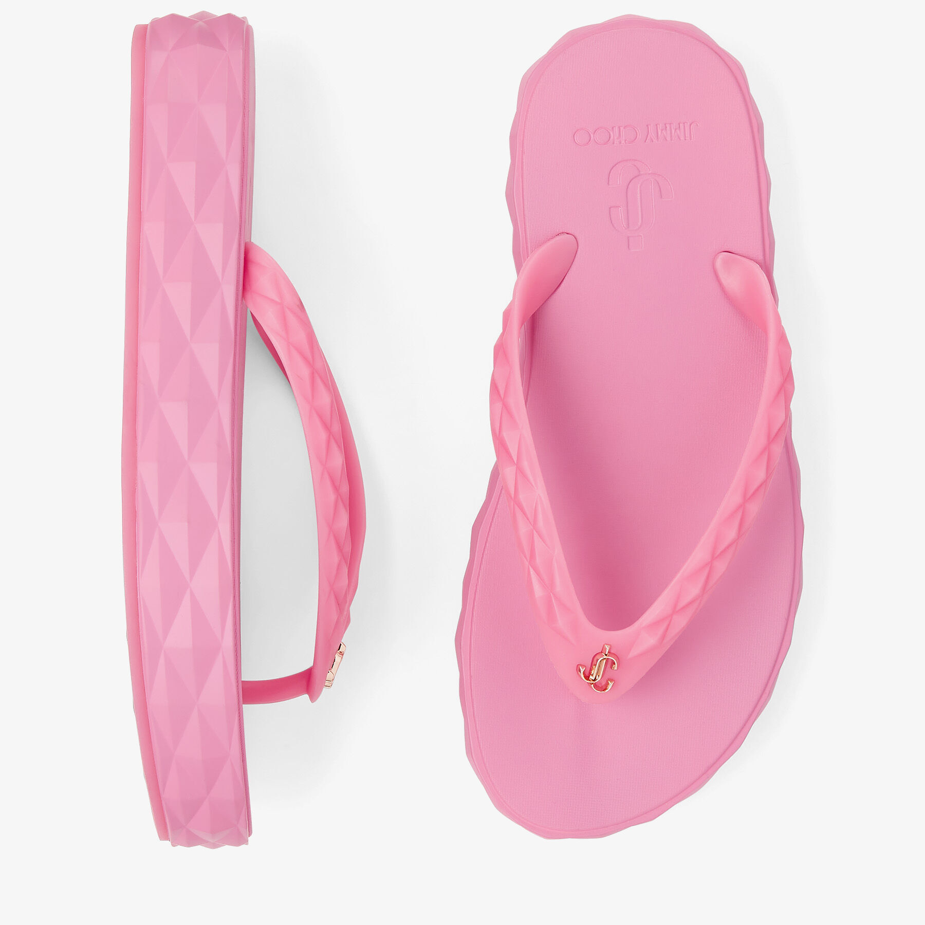 サンダル・ミュール JIMMY CHOO Women Sandals DIAMOND SLIDE FRUBV CANDY PINK Candy Pink Rubber Flip-Flops | DIAMOND FLIP FLOP | Summer