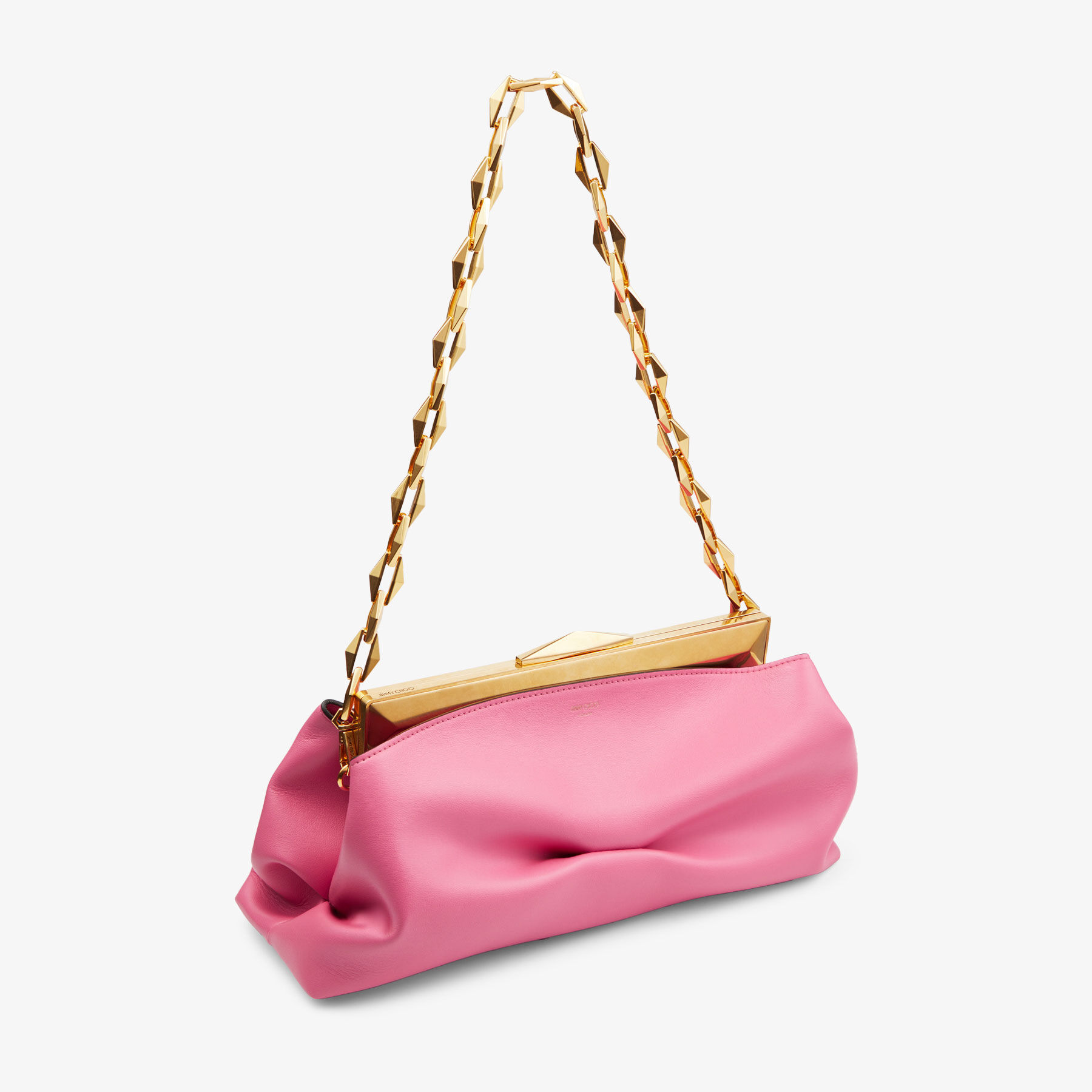 【JIMMYCHOO】 pink calf leather shoulder bag （関税送料込） Diamond Frame Clutch | Candy Pink Calf Leather Clutch Bag