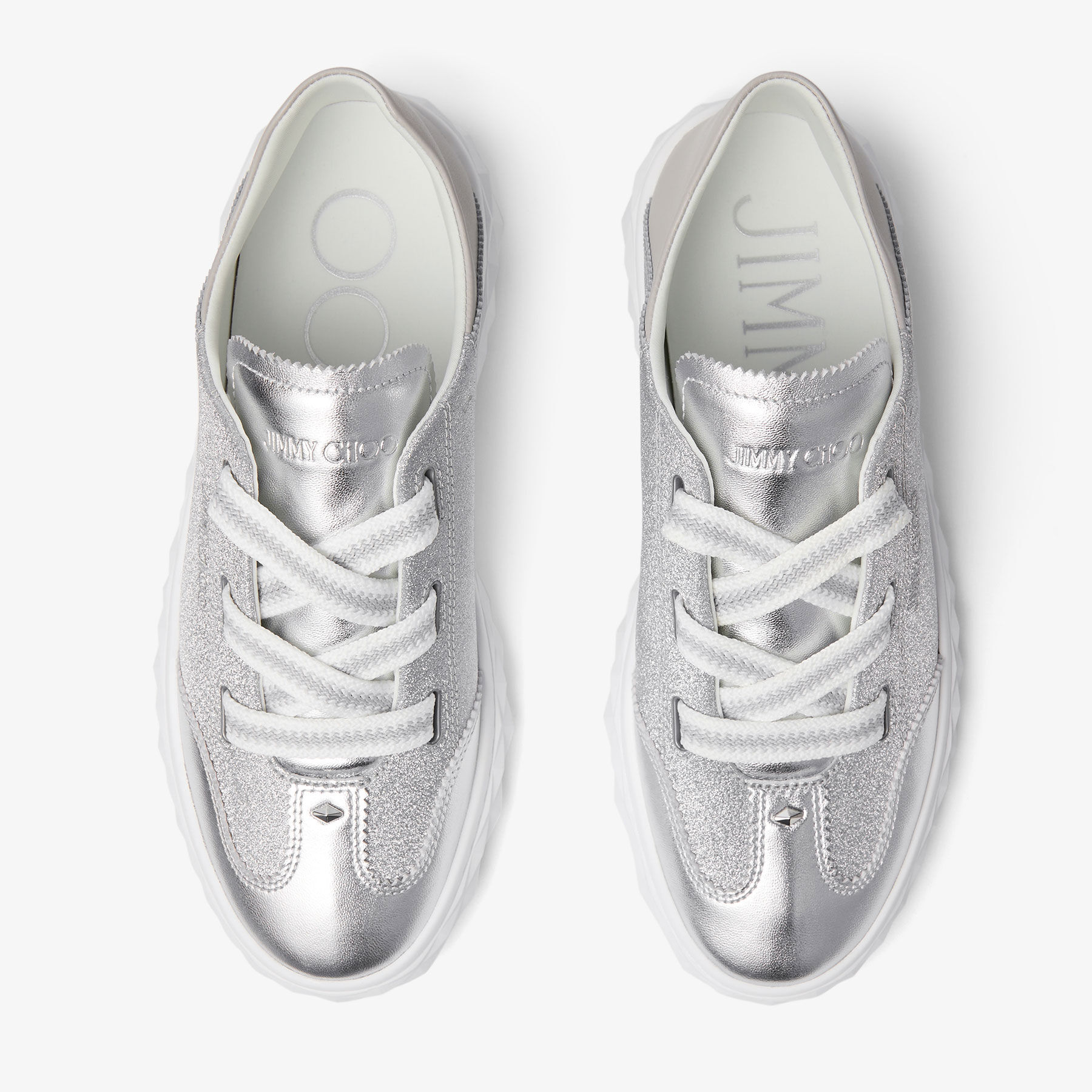 JIMMY CHOO の靴♪ ★ DIAMOND LIGHT F★ WKJ【グリッター】 Diamond Light Flex/F | Silver Glitter Leather Trainers