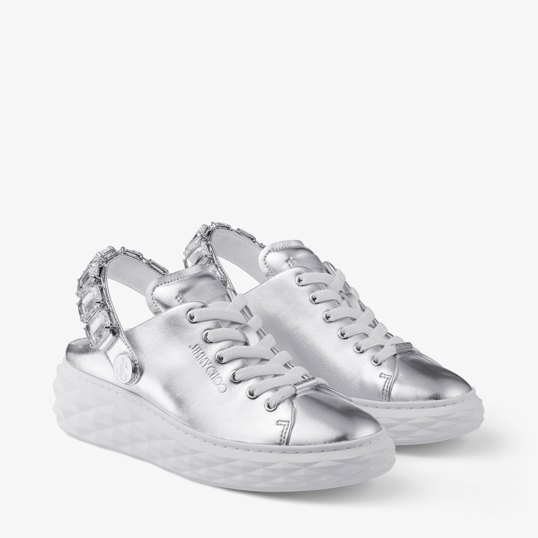Diamond Sling | Silver Metallic Leather Slipper Trainers