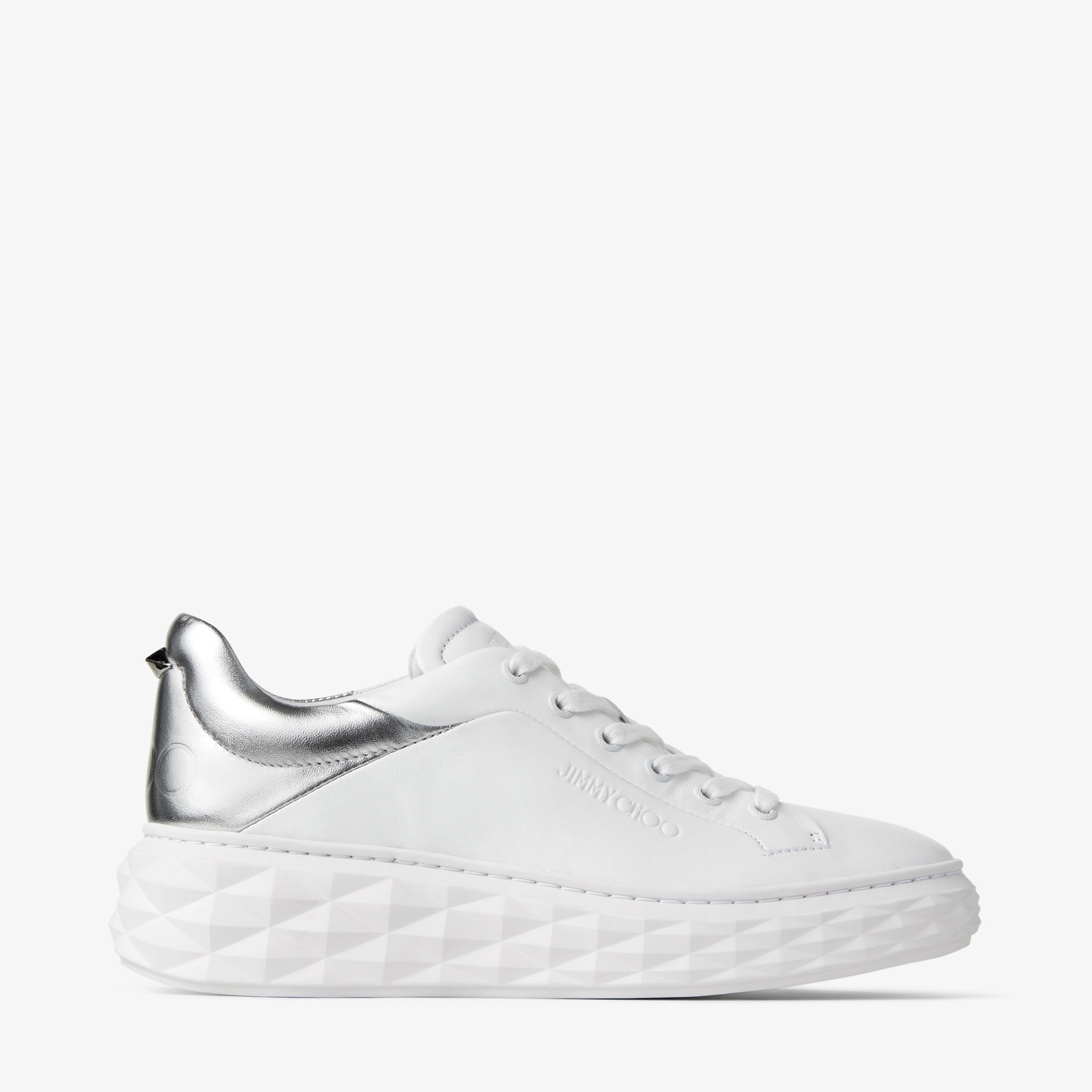 JIMMY CHOO DiamondMaxi/f Ii プラットフォームレザートレーナー Diamond Maxi/F Ii | White and Silver Leather Trainers with