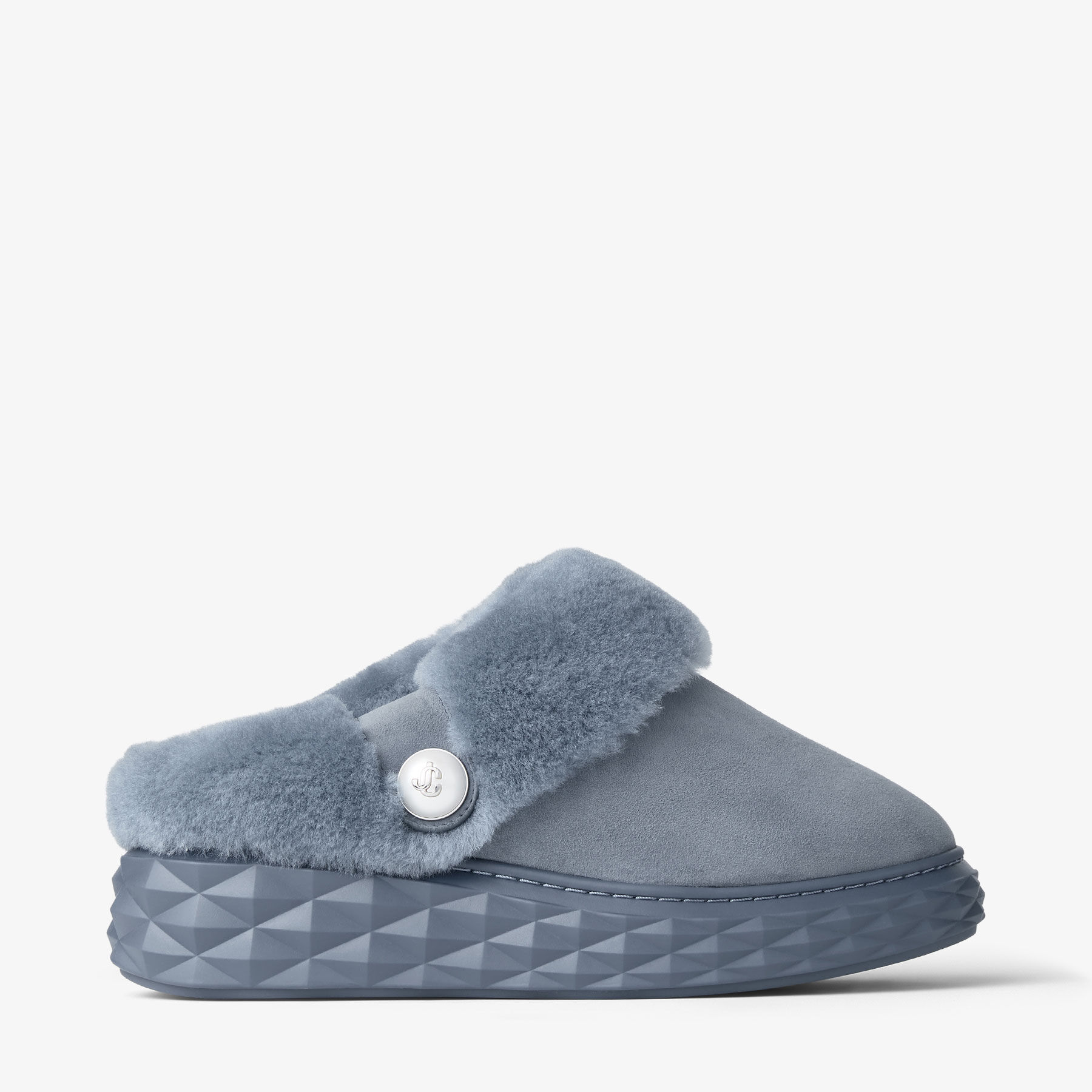 Diamond Maxi Mule F | Arctic Blue Suede Mules with Shearling