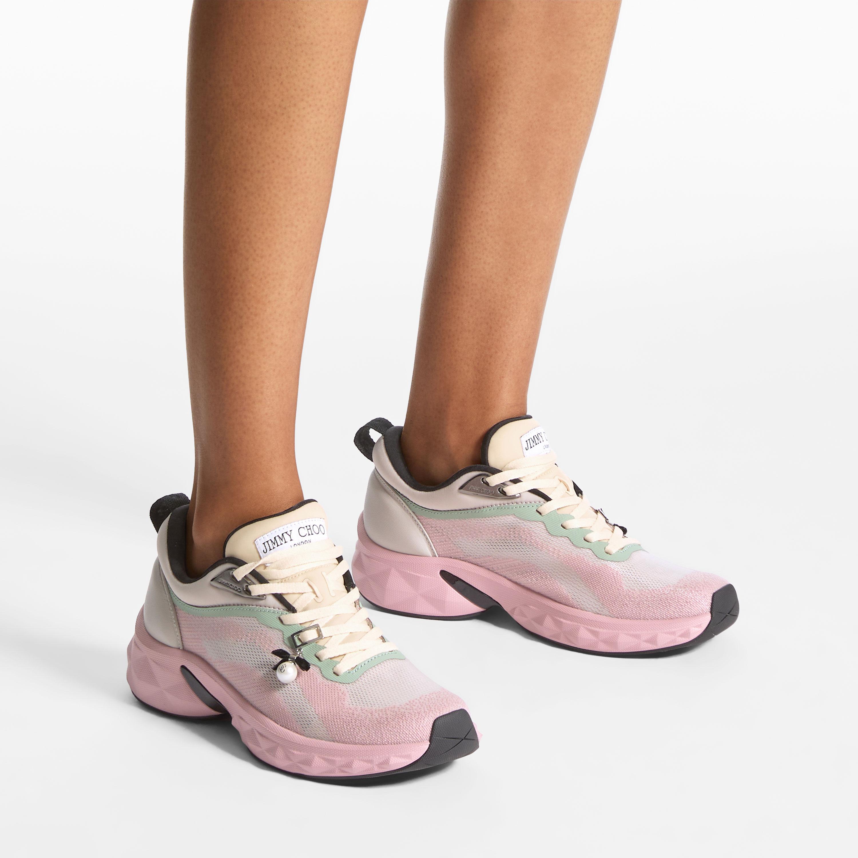 Diamond Run F | Moon and Rose Knit Jacquard Mix Trainers | JIMMY CHOO