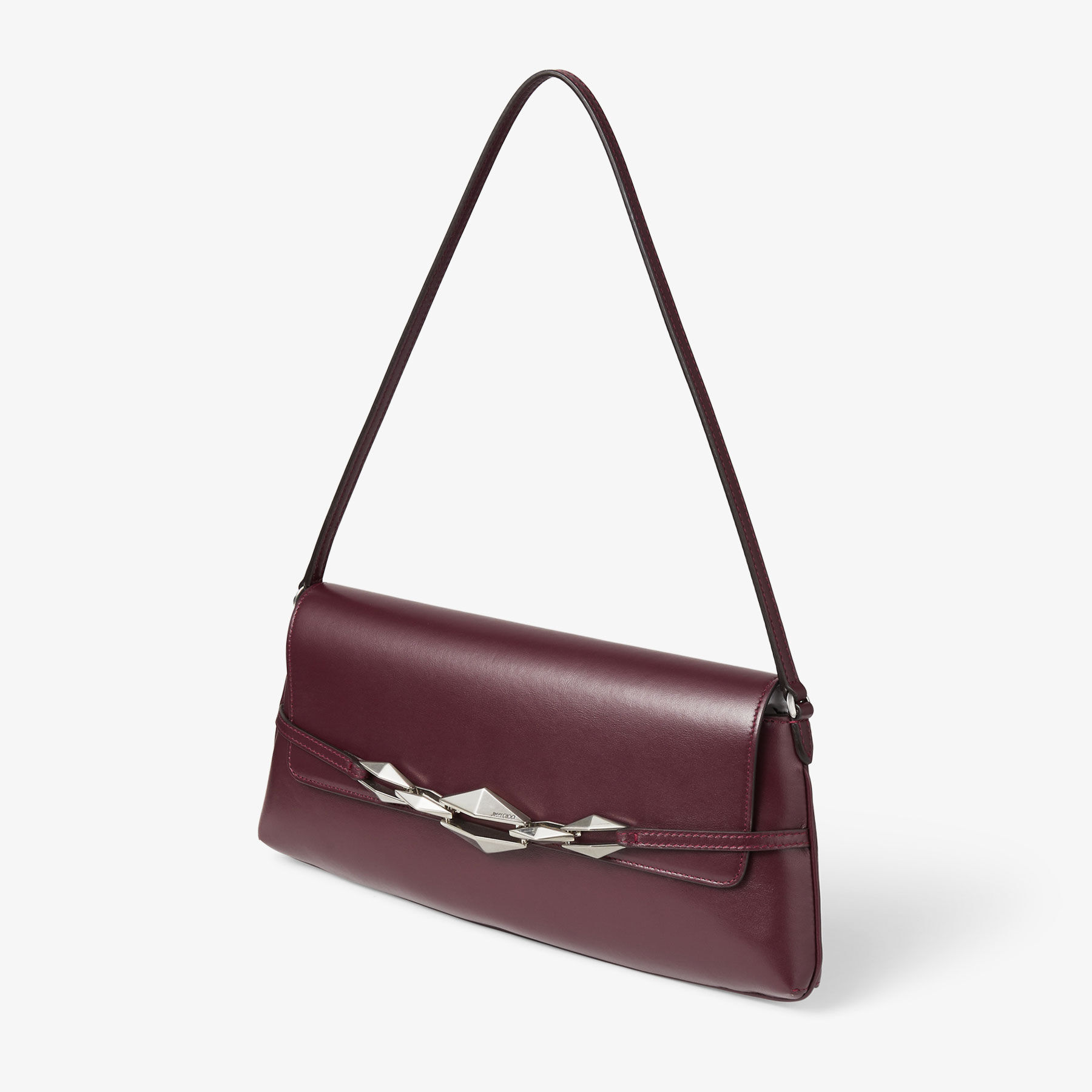 ★JIMMY CHOO★DIAMOND SHOULDER EAST-WEST S★Garnet Diamond Shoulder | Garnet Calf Leather Mini Bag | JIMMY CHOO